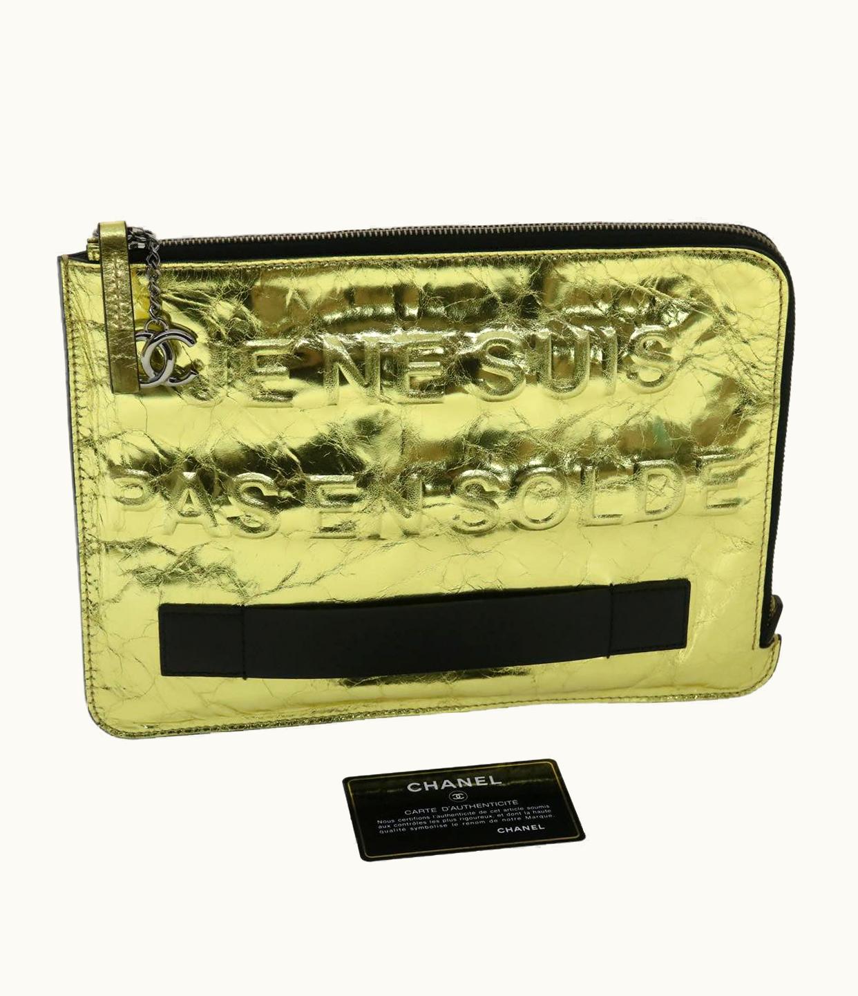 Chanel Chanel Clutch Bag Metallic Leather Gold A82164 CC