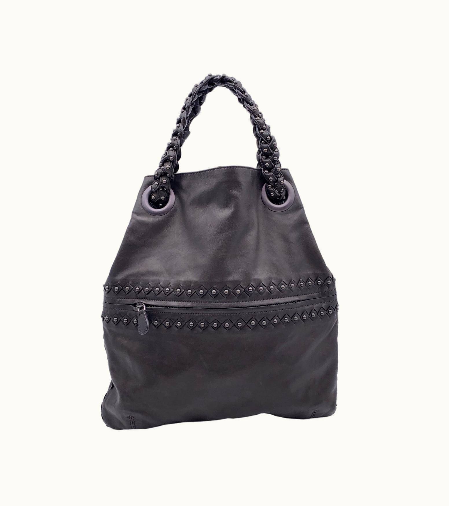 Bottega Veneta Bottega Veneta Dark Brown Soft Leather Studded Julie Tote Bag