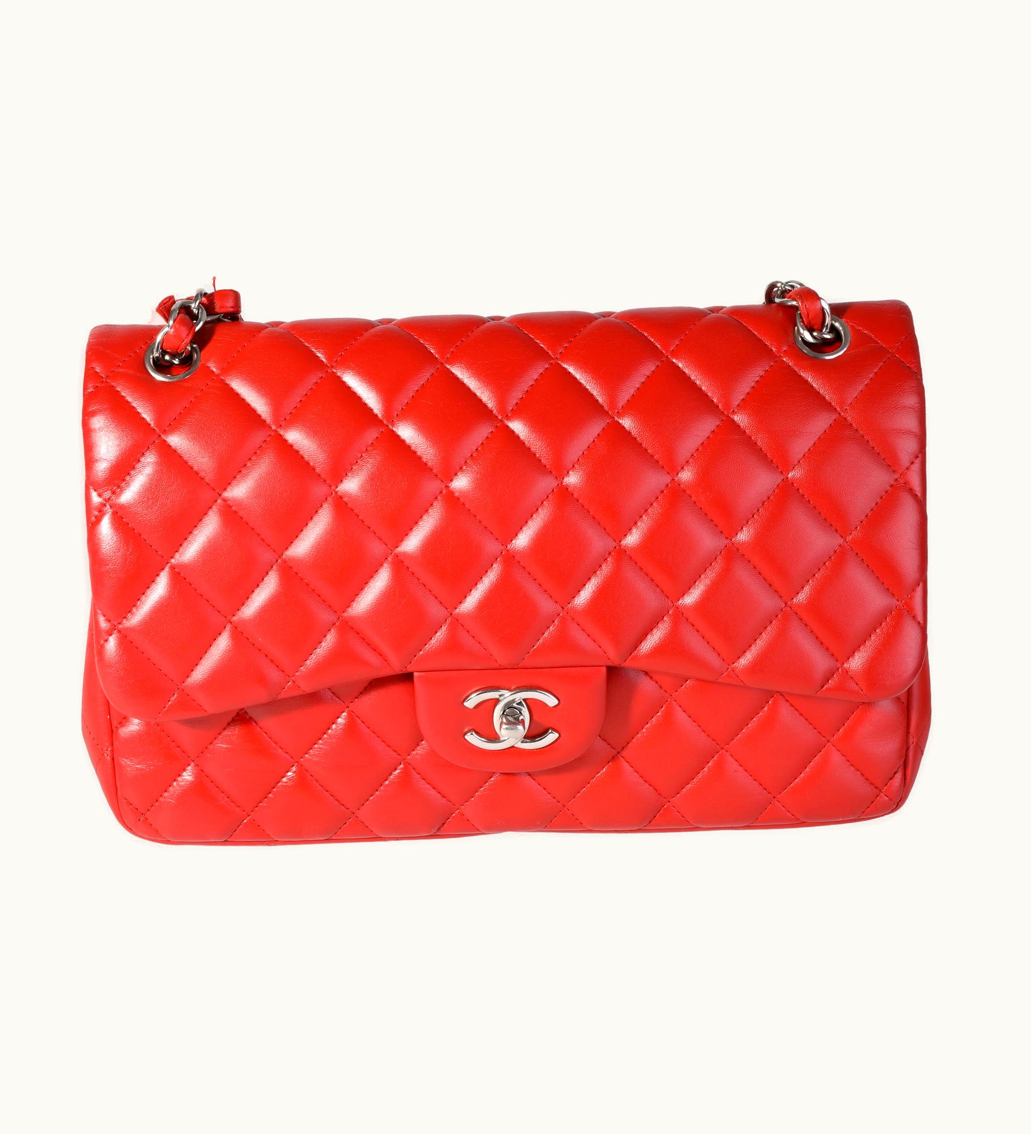 Chanel Chanel Jumbo Flap Shoulder Bag Red Lambskin Classic Double Flap