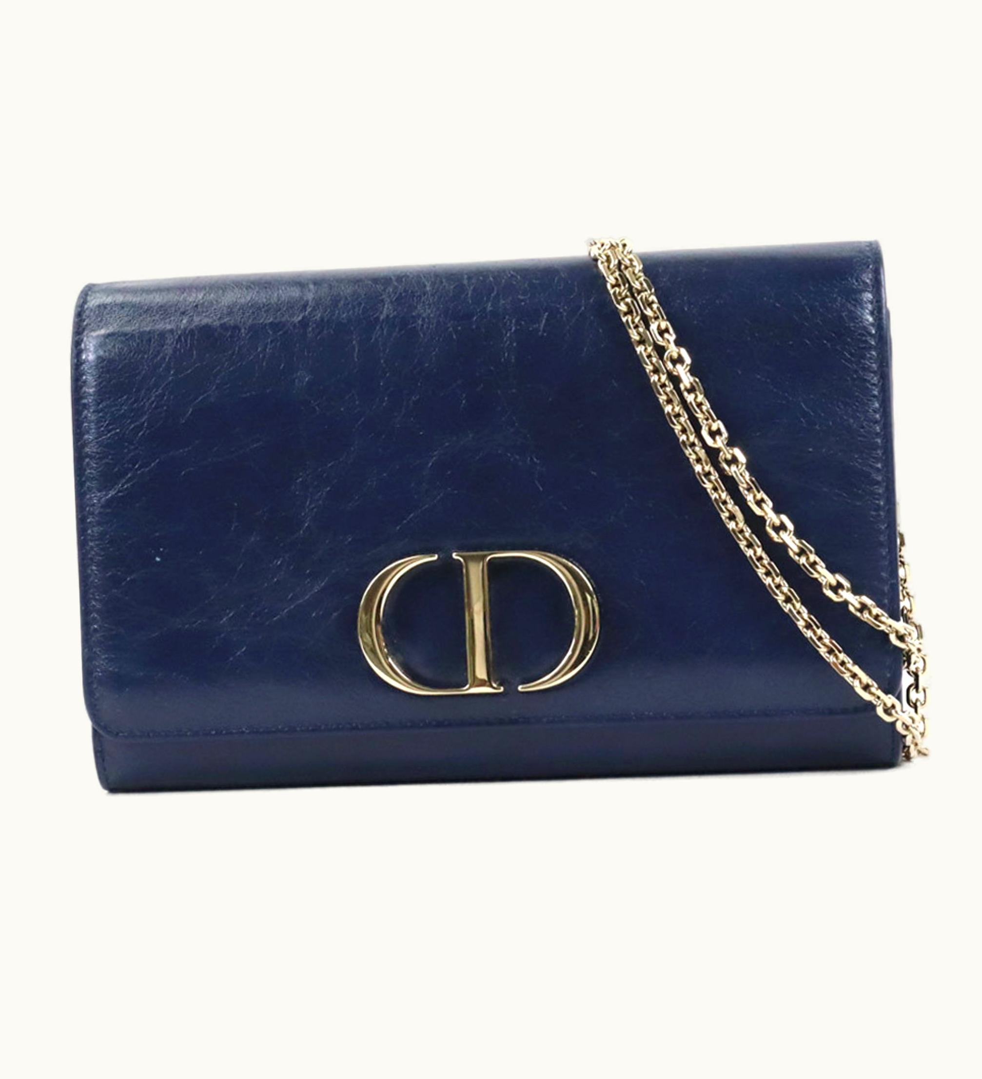 Dior Dior Christian Dior Shoulder Wallet 30 Montaigne Leather Navy Ladies