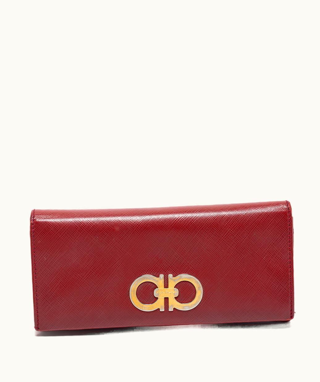 Salvatore Ferragamo Salvatore Ferragamo Red Leather Double Gancio Continental Wallet