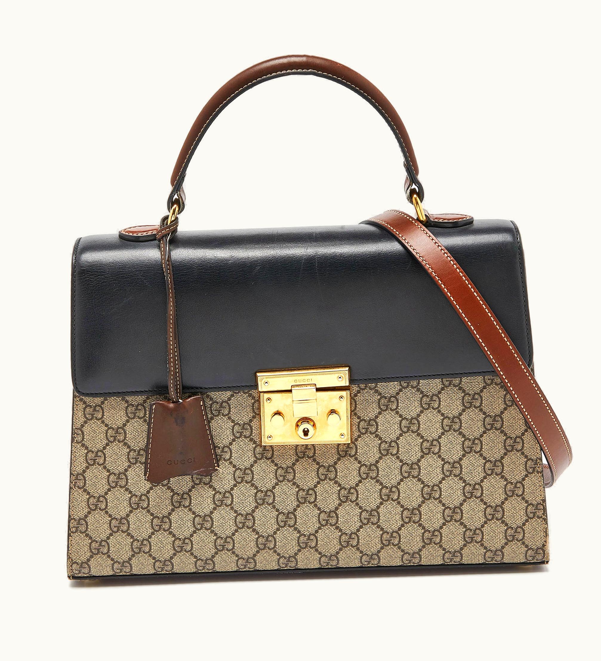 Gucci Gucci Multicolor GG Supreme Canvas And Leather Medium Padlock Top Handle Bag