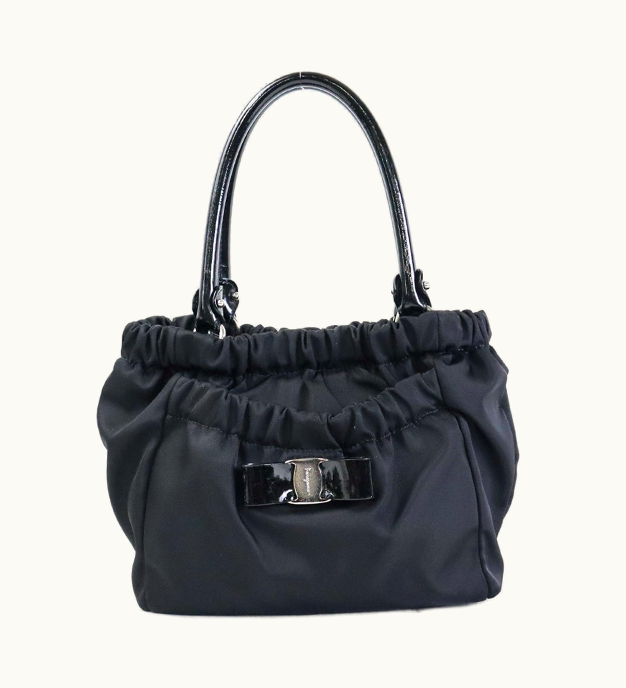 Salvatore Ferragamo Salvatore Ferragamo Handbag Valara Ribbon Nylon/Patent Leather Black Silver Ladies