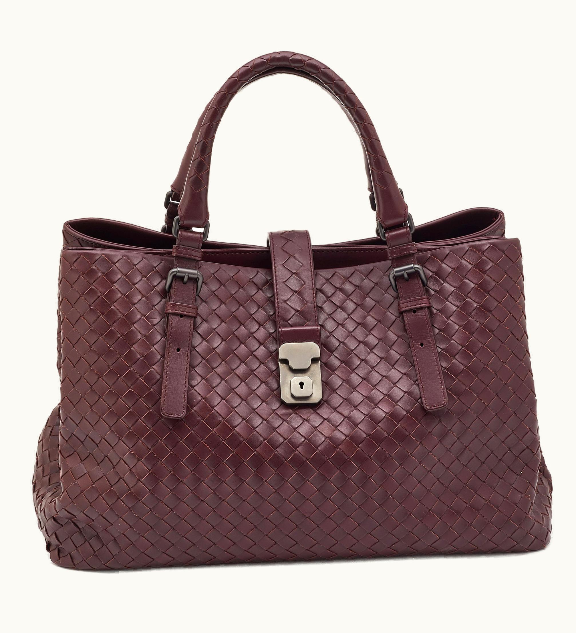Bottega Veneta Bottega Veneta Burgundy Intrecciato Leather Medium Roma Tote