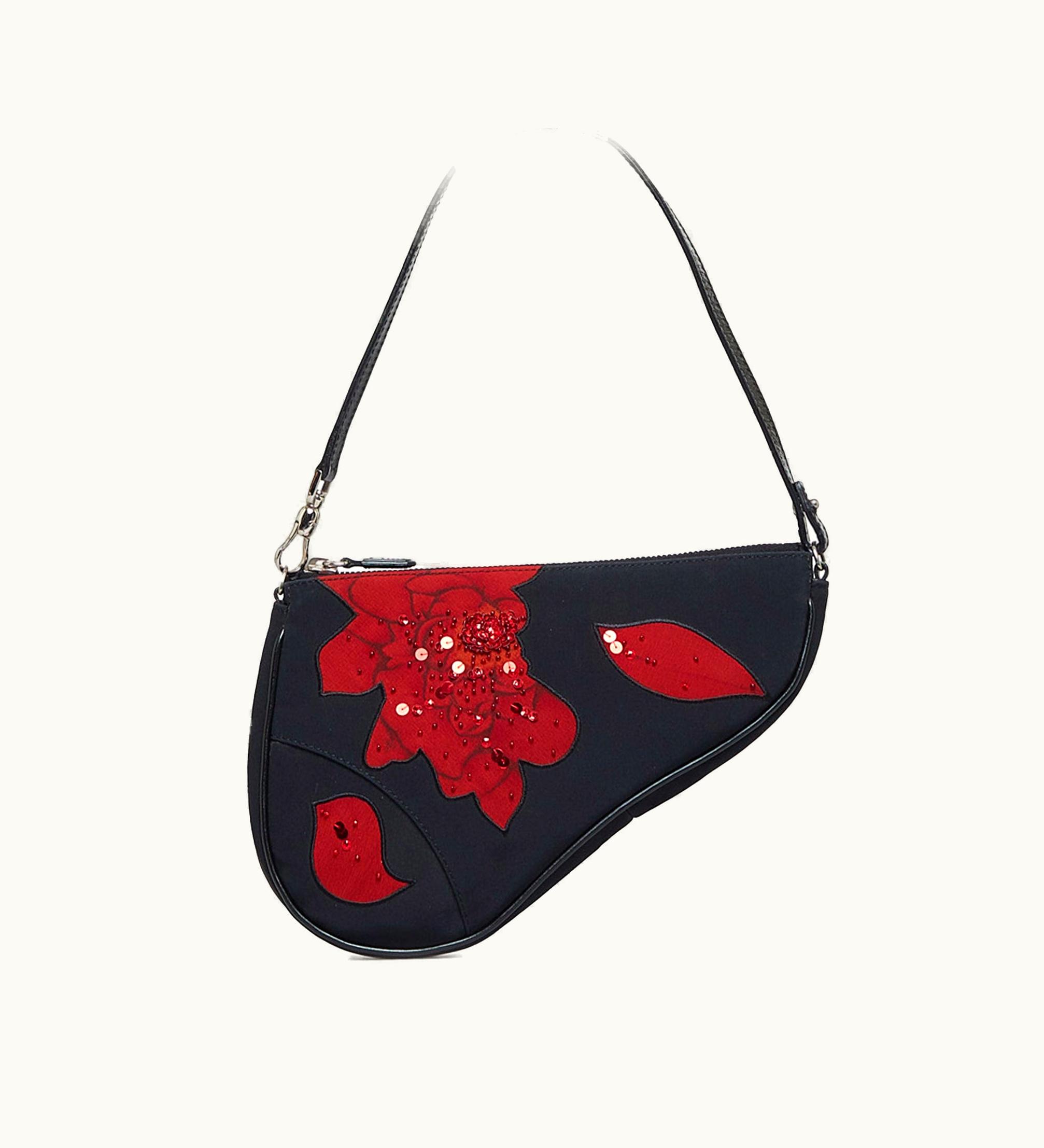Dior Dior Beaded Floral Saddle Pochette Black