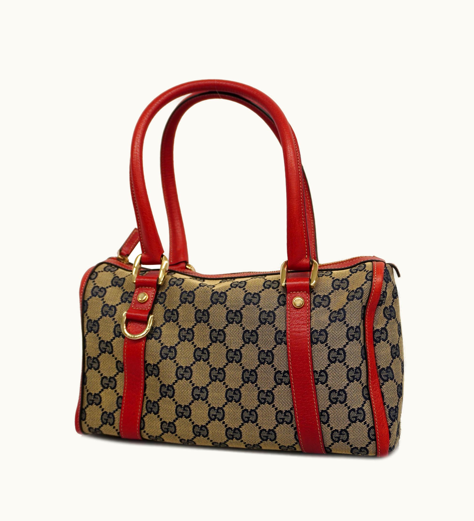 Gucci Gucci GG Canvas Handbag 130942 Canvas, Leather Beige, Red Color