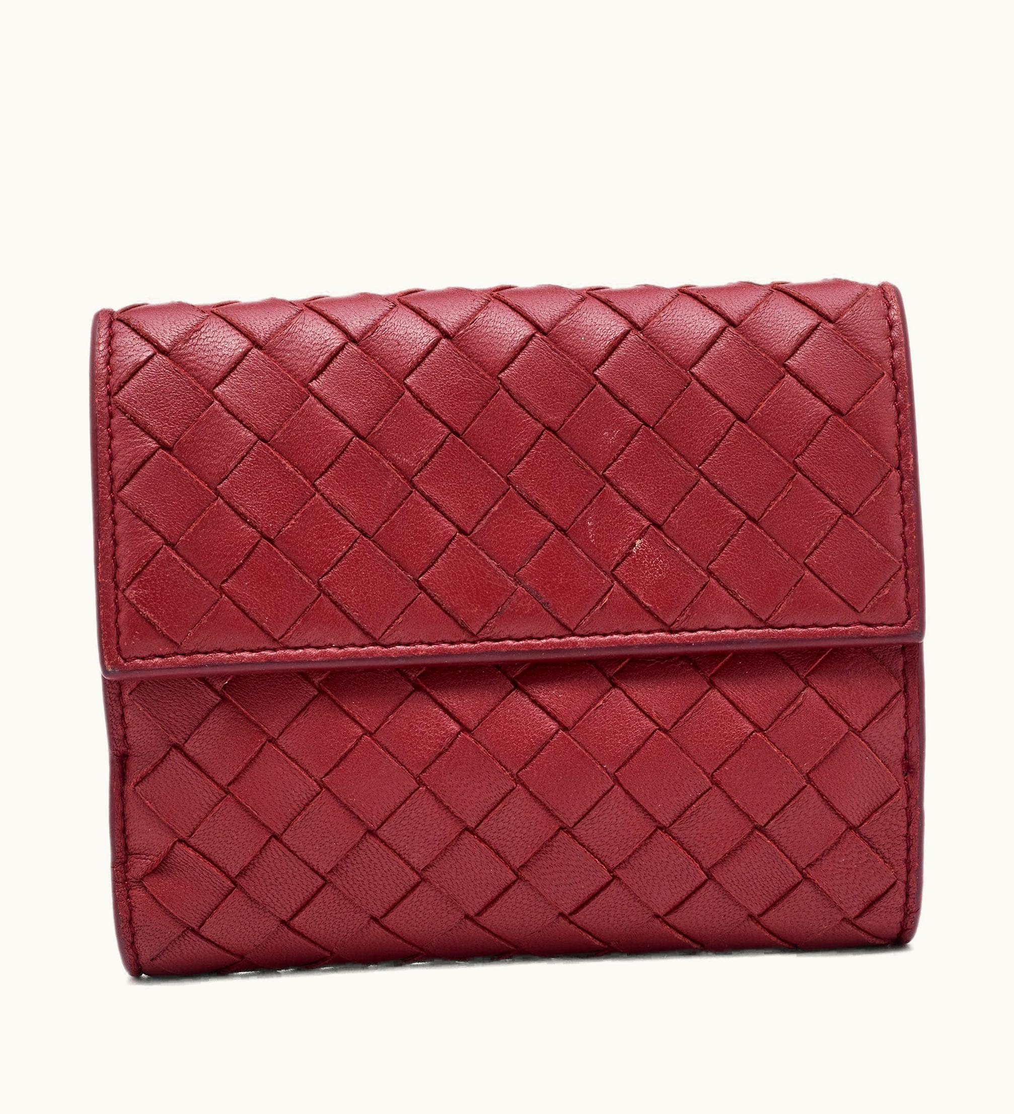 Bottega Veneta Bottega Veneta Reddish Brown Intrecciato Leather French Compact Wallet