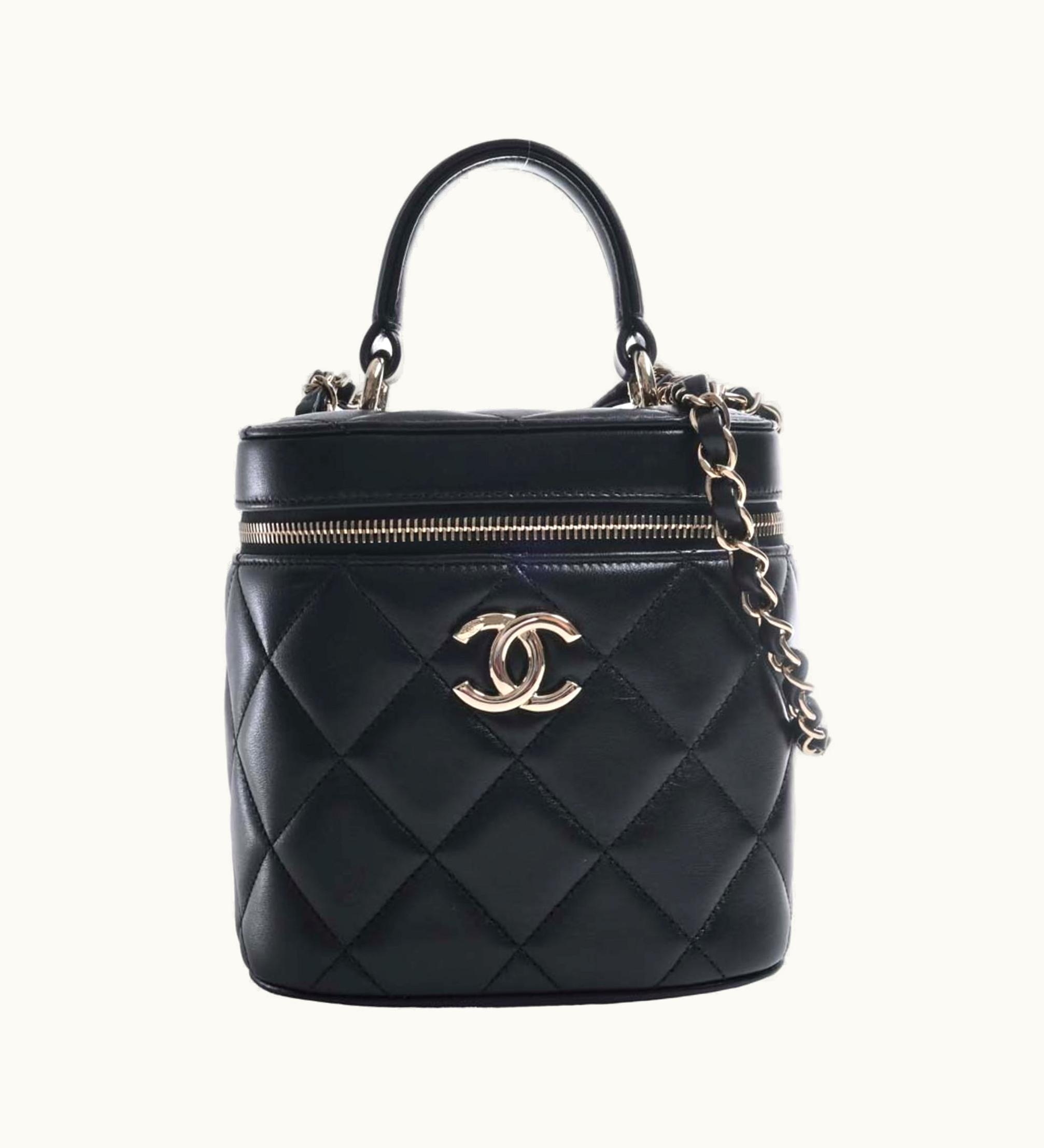 Chanel Chanel Lambskin Matelasse Coco Mark Vanity Bag Chain Shoulder Black Women's