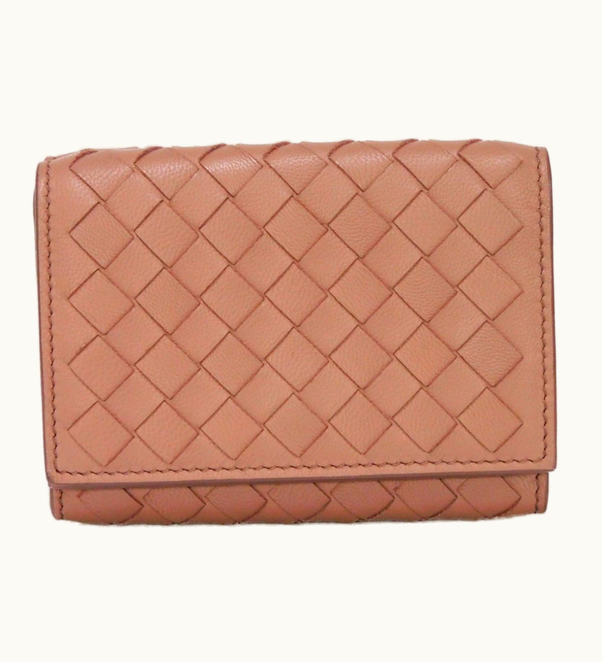 Bottega Veneta Bottega Veneta Trifold Wallet Tiny Snap Button Compact Intrecciato Pink Beige 515385 Women's Billfold