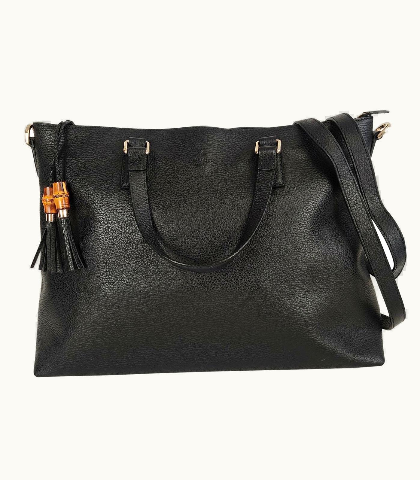 Gucci Gucci Bamboo Shopper Maxi Shoulder Bag In Black Leather