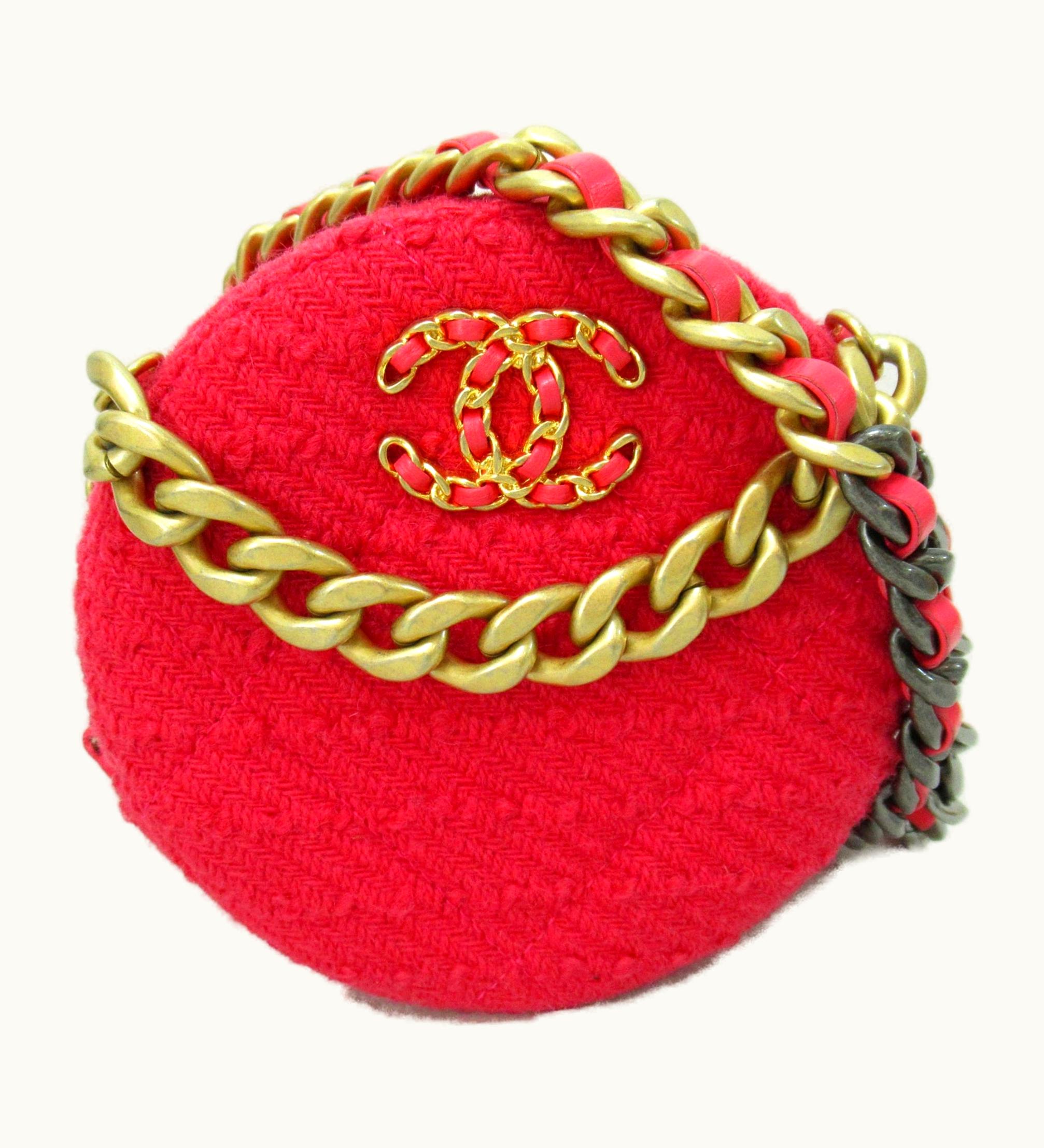 Chanel Chanel Round Pochette Chainshoulder Bag Pink Wool Tweed