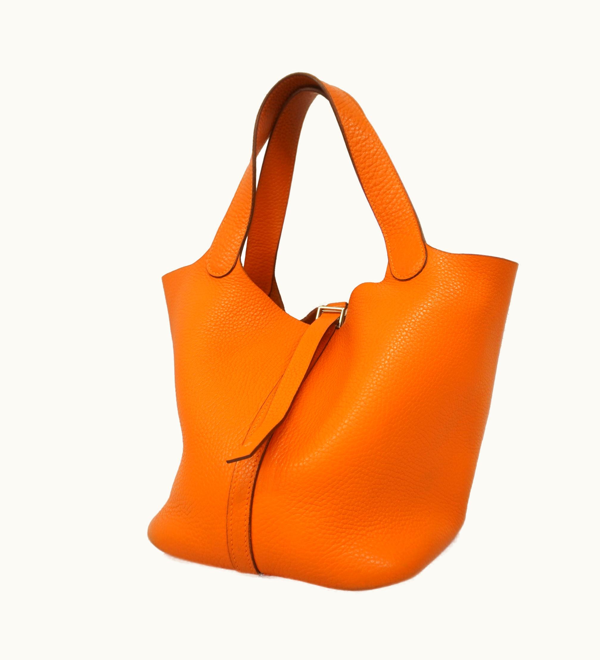 Hermès Hermès   Picotin Picotin mm H Stamp Taurillon Clemence Leather Orange