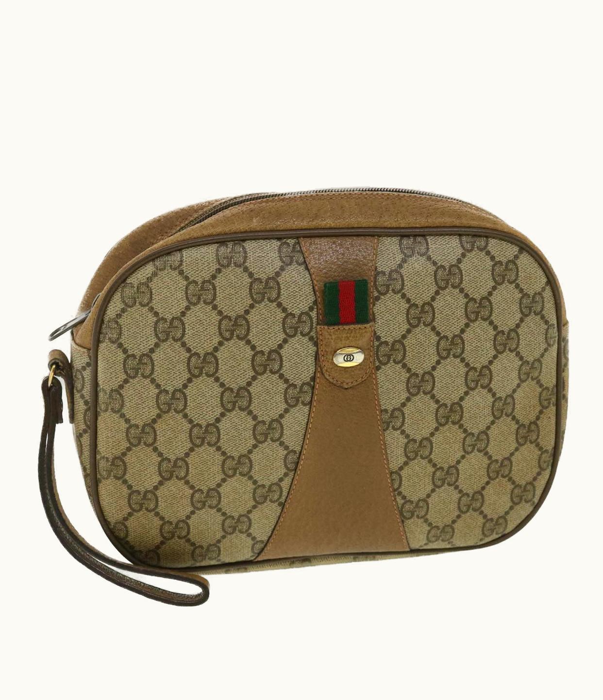Gucci Gucci Sherry Line GG Canvas Clutch Bag Beige Green