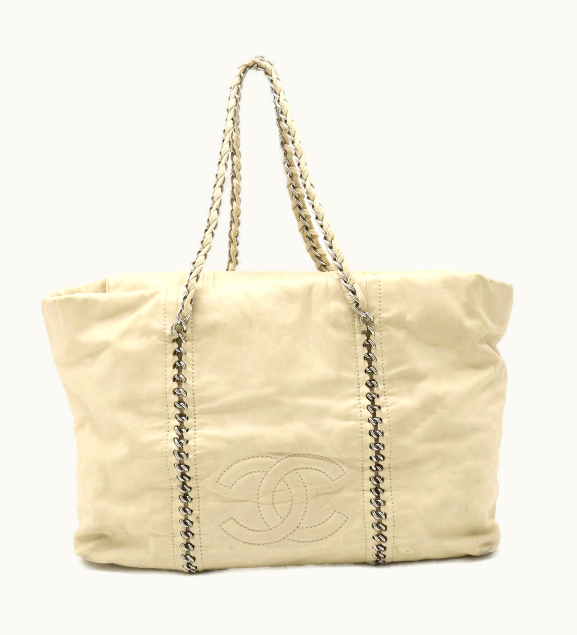 Chanel Chanel Luxury Line Coco Mark Tote Bag Chain Shoulder Leather Beige A31574