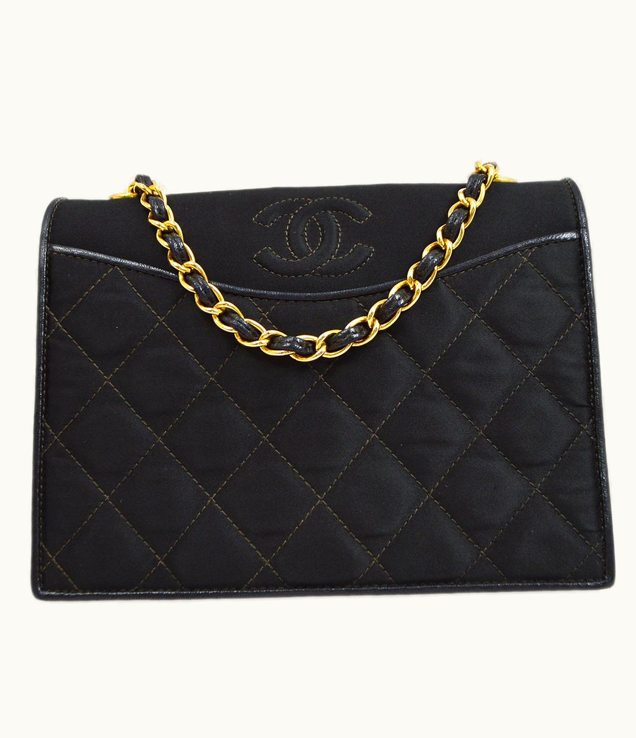 Chanel Chanel 1989-1991 Black Satin Quilted Shoulder Bag Ak38150K