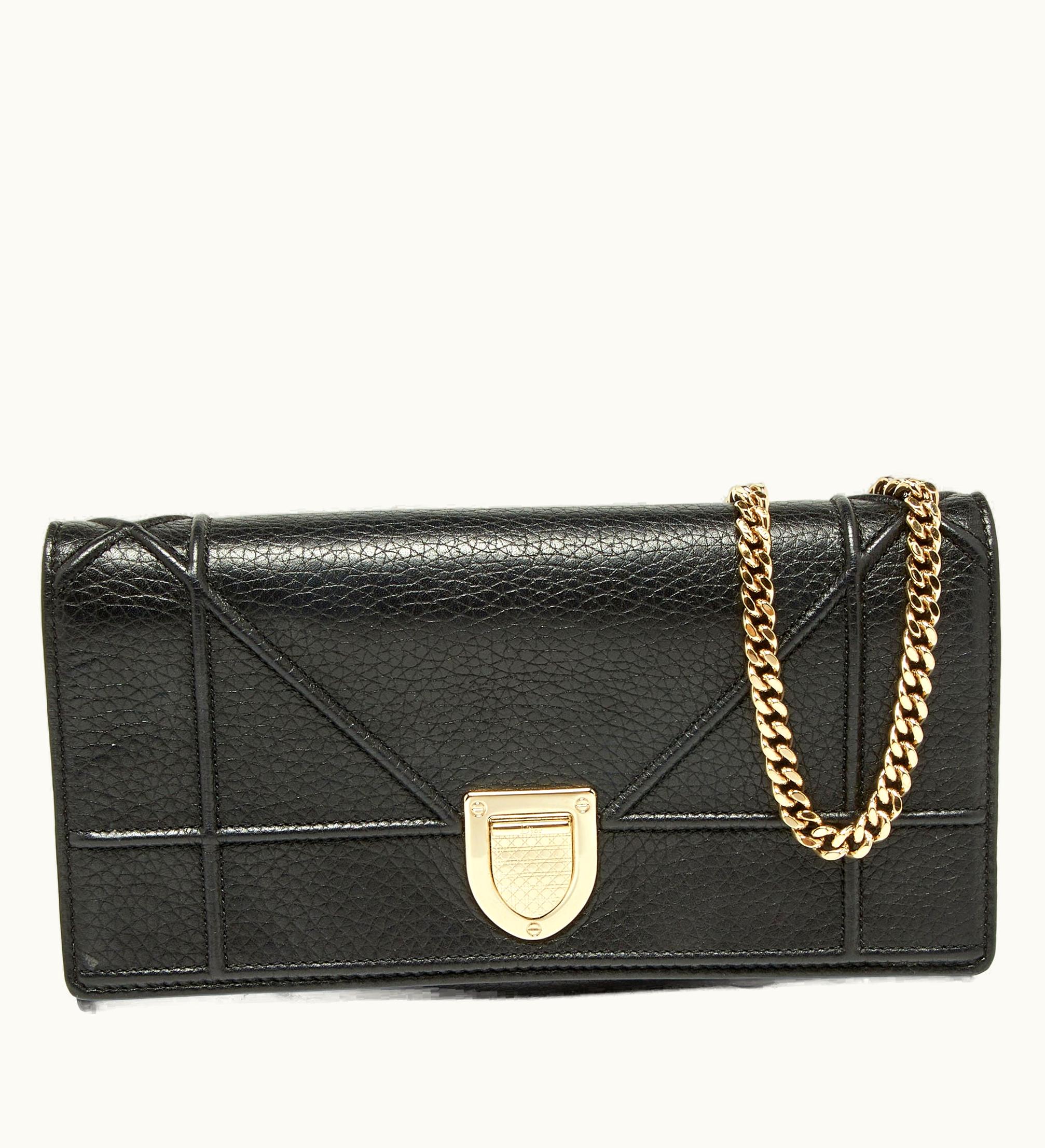 Dior Dior Black Leather Ama Wallet On Chain