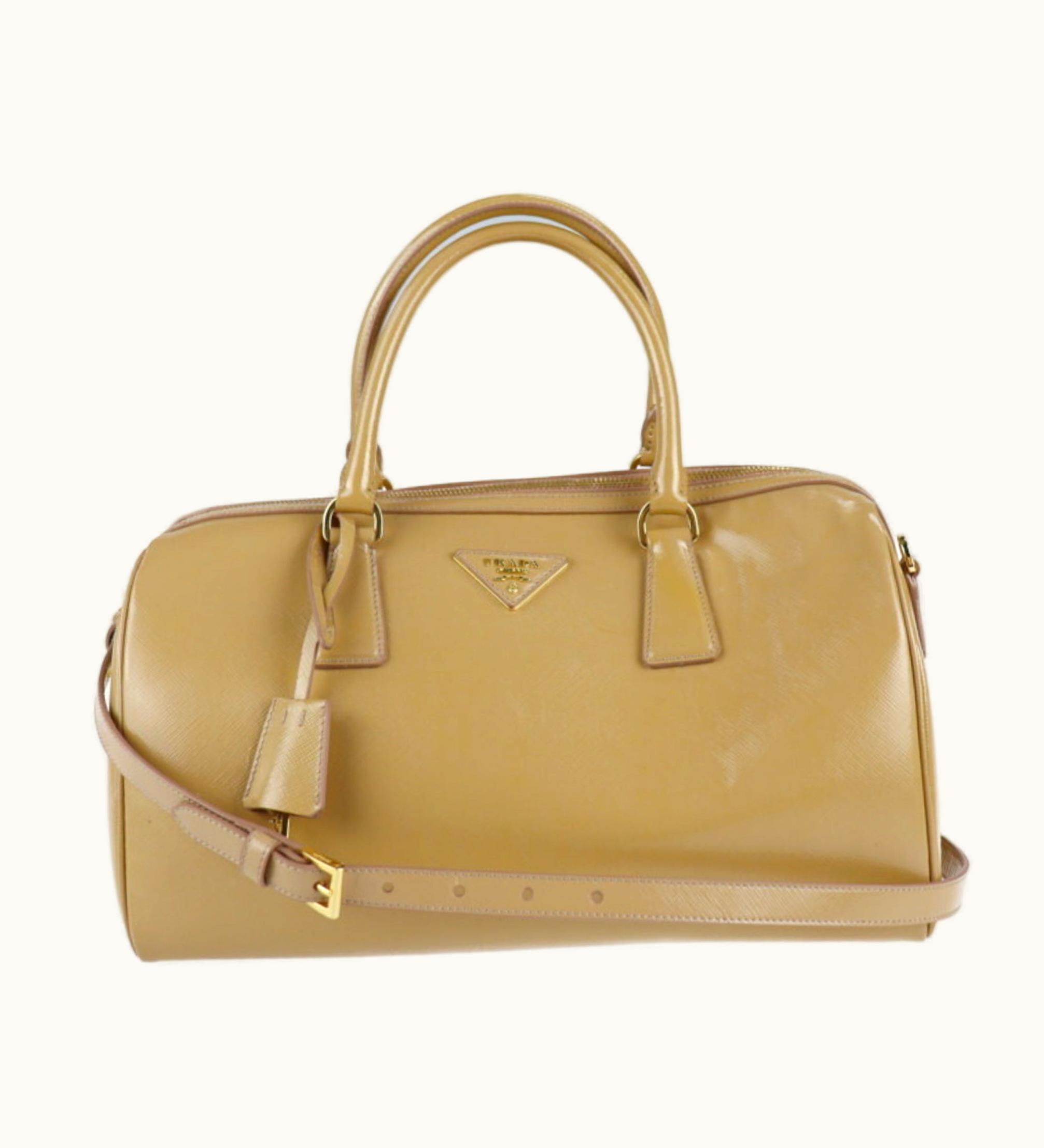 Prada Prada Handbag Bl0796 Patent Leather Cammeo Beige 2Way Shoulder Bag Mini Boston