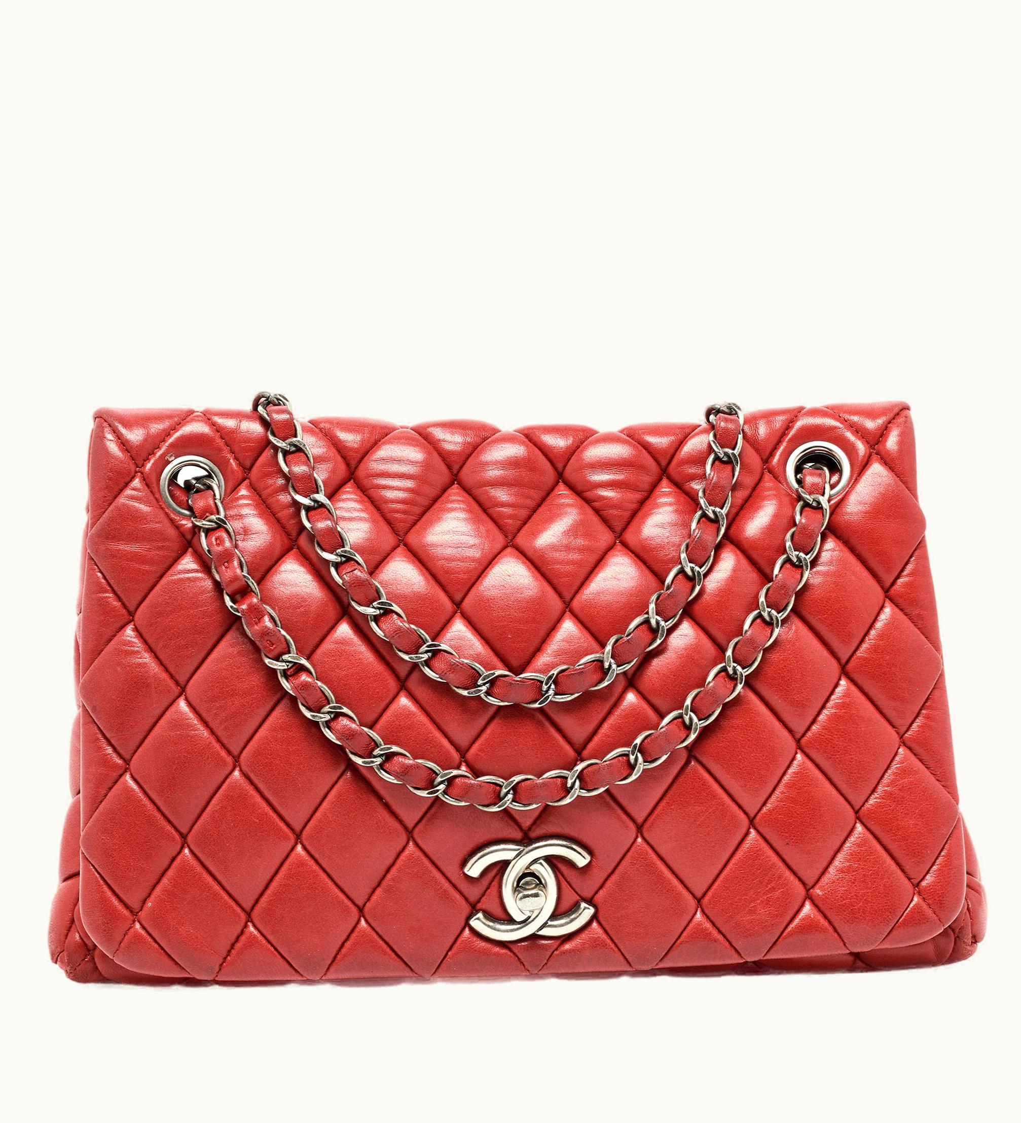Chanel Chanel Red Bubble Quilted Leather Flap Shoulder Bag