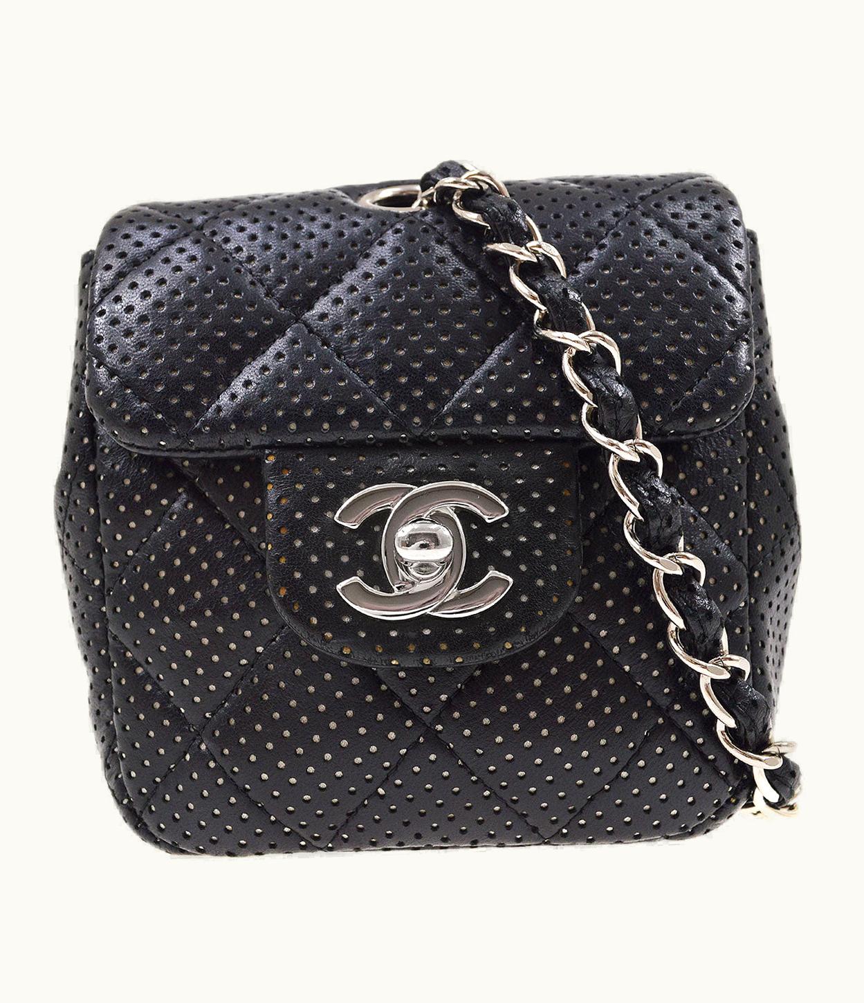 Chanel Chanel 2007 Black Lambskin Perforated Classic Flap Micro 74612