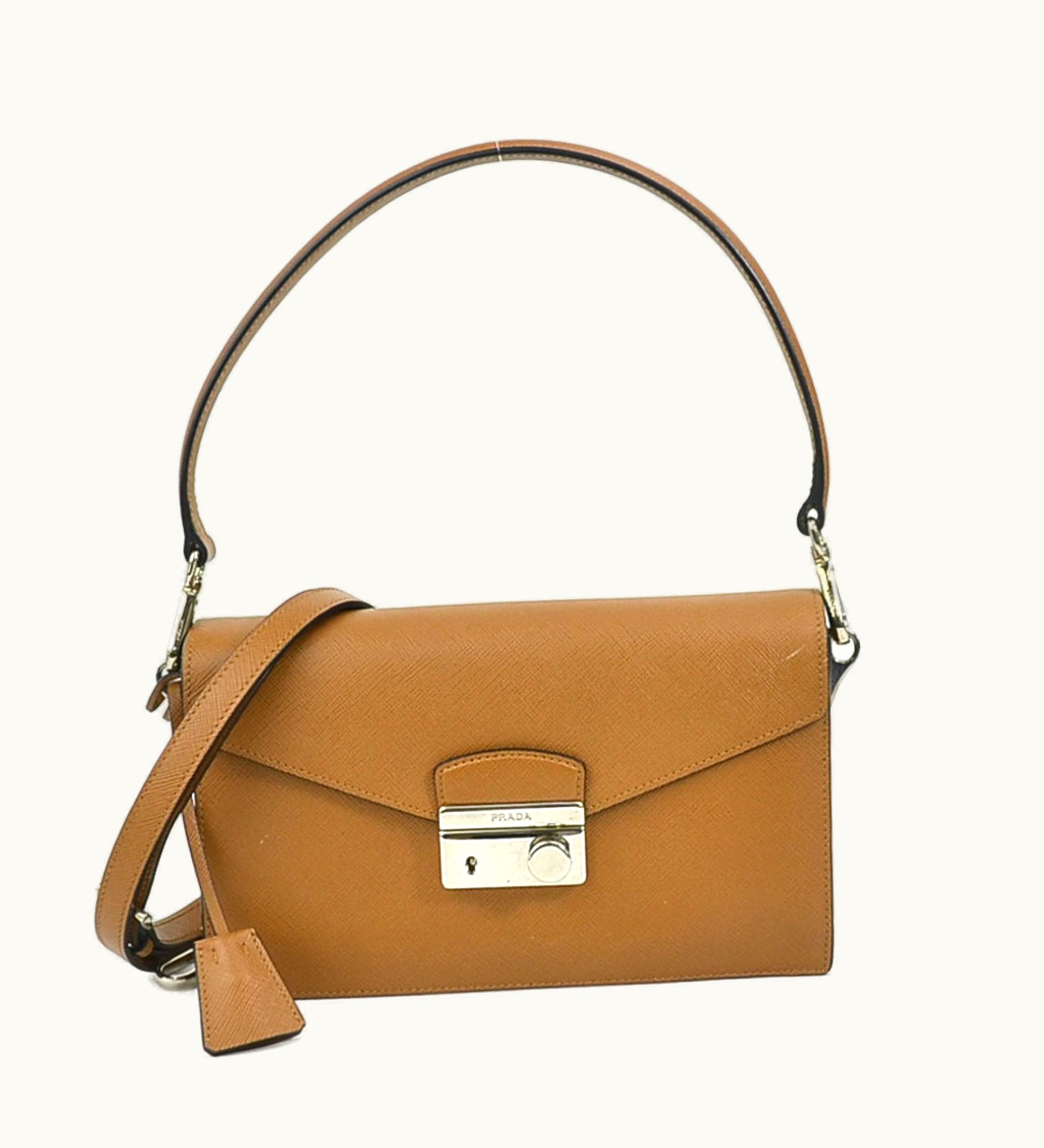 Prada Prada Diagonal Shoulder Bag Handbag Leather Brown Ladies