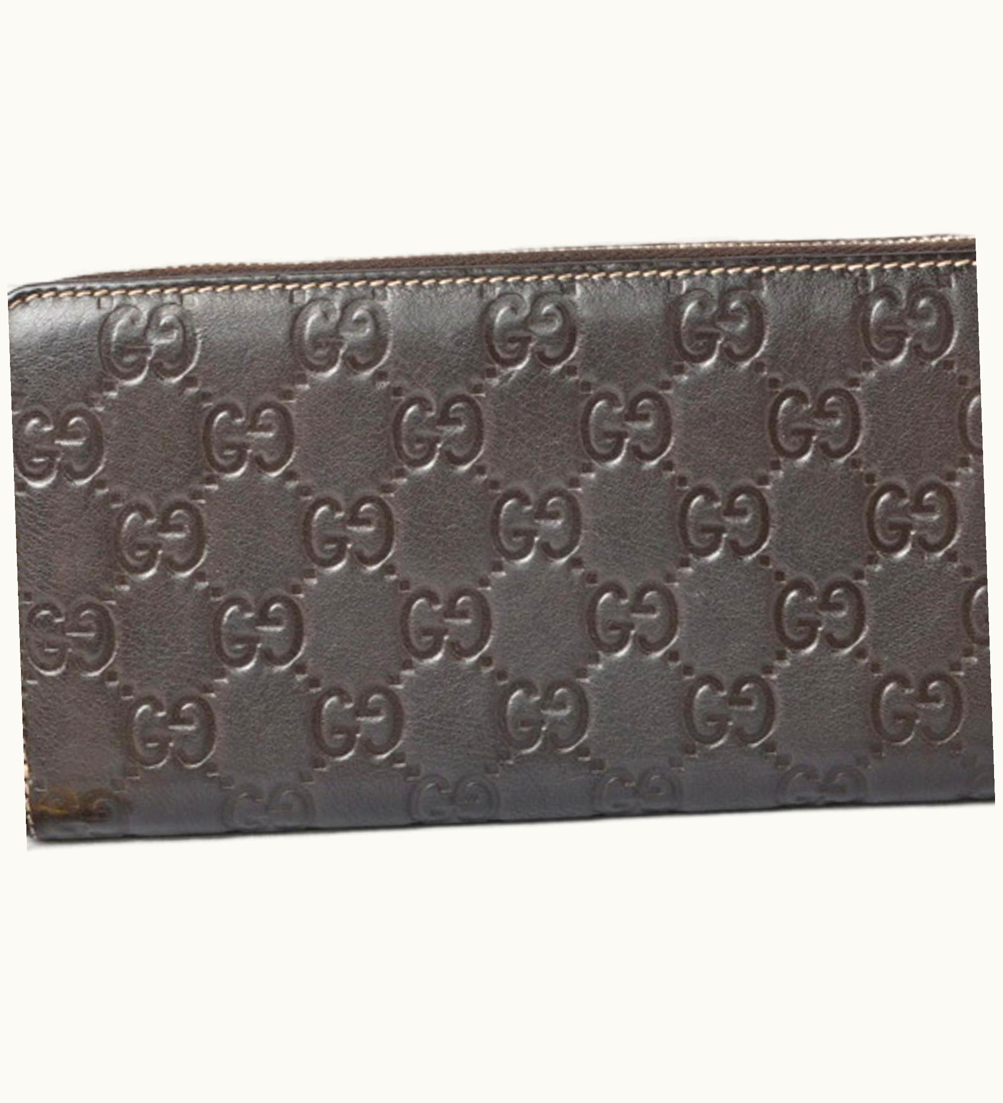 Gucci Gucci Round Long Wallet Sima Dark Brown 212110