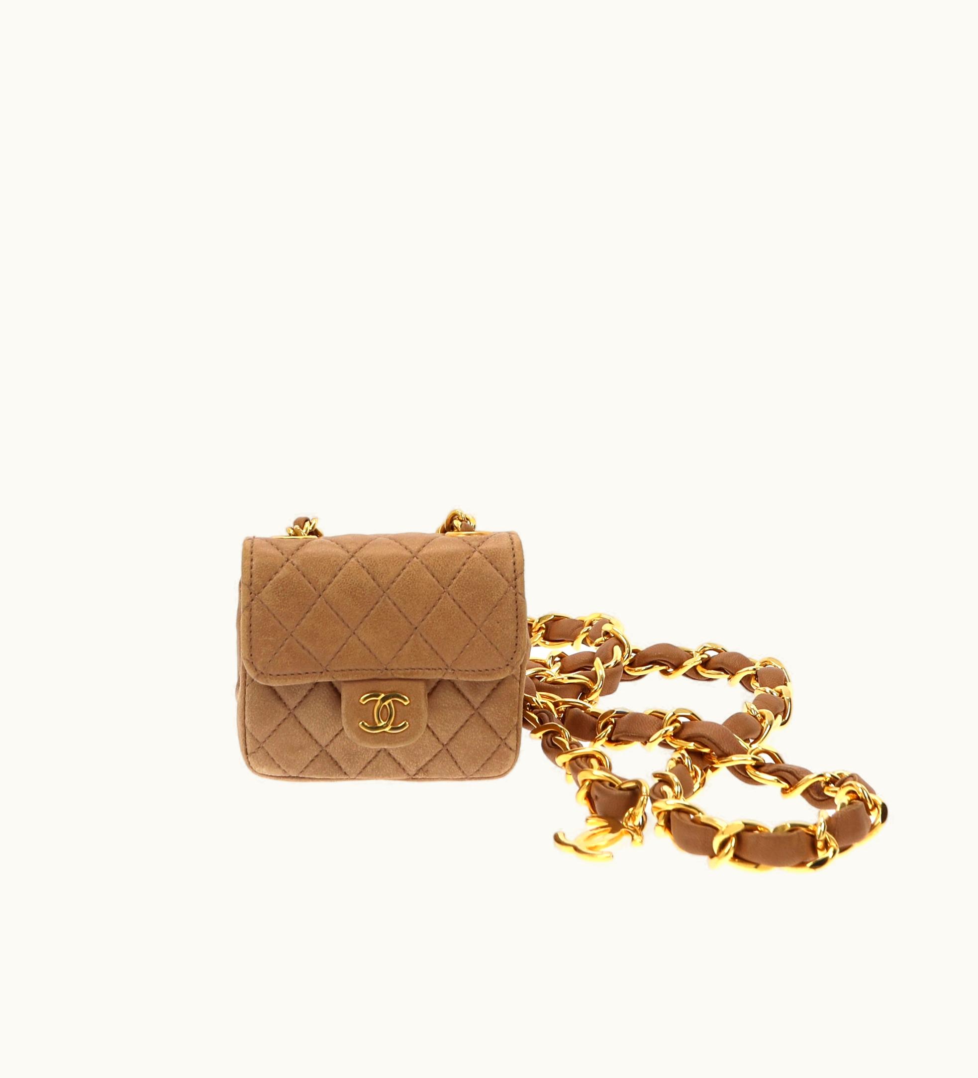 Chanel Chanel Golden Chain Belt With Little Bag In Brown Leather