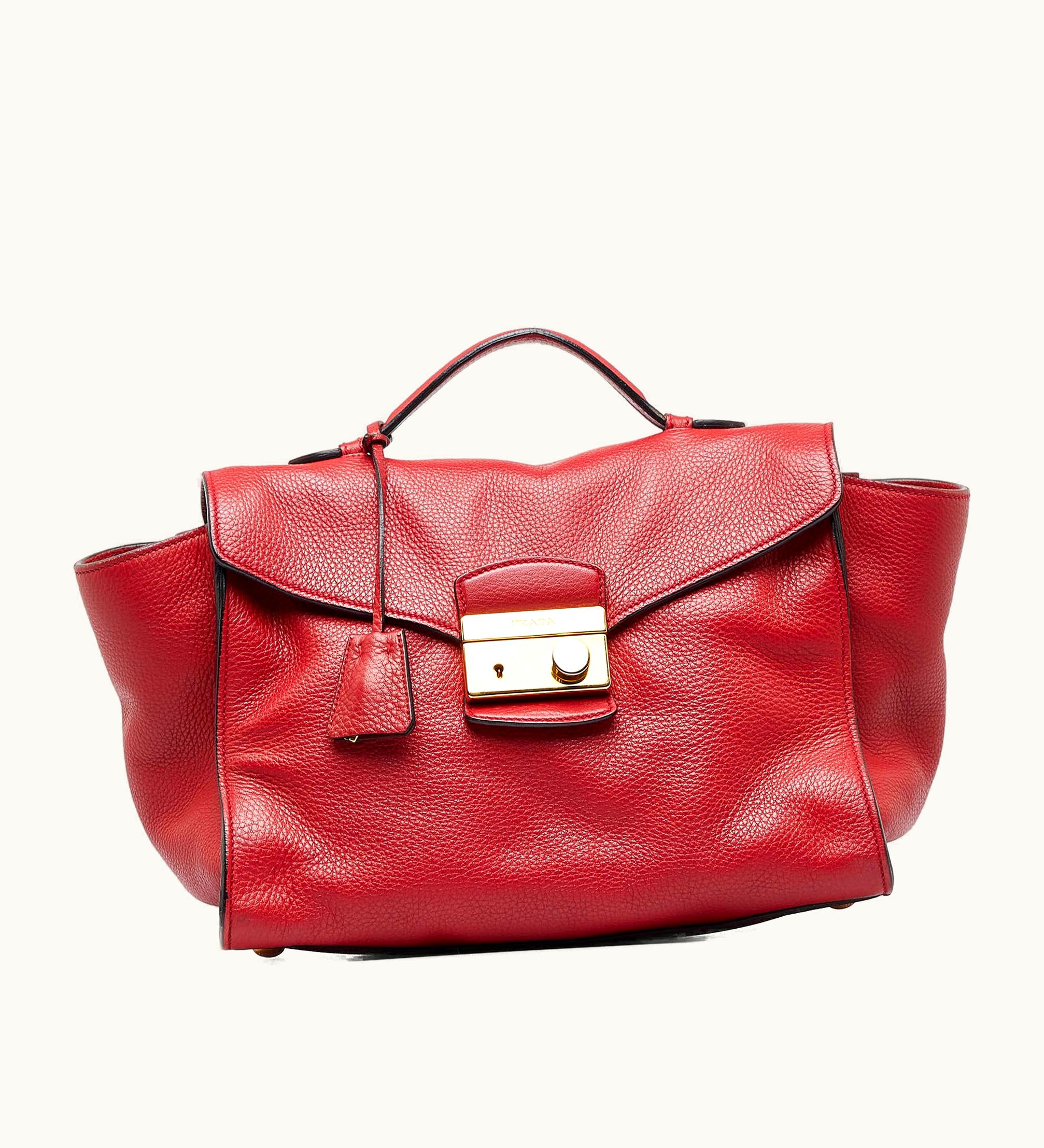 Prada PRADA Vitello Daino Sound Lock Satchel Luxury Leather Handbag Black