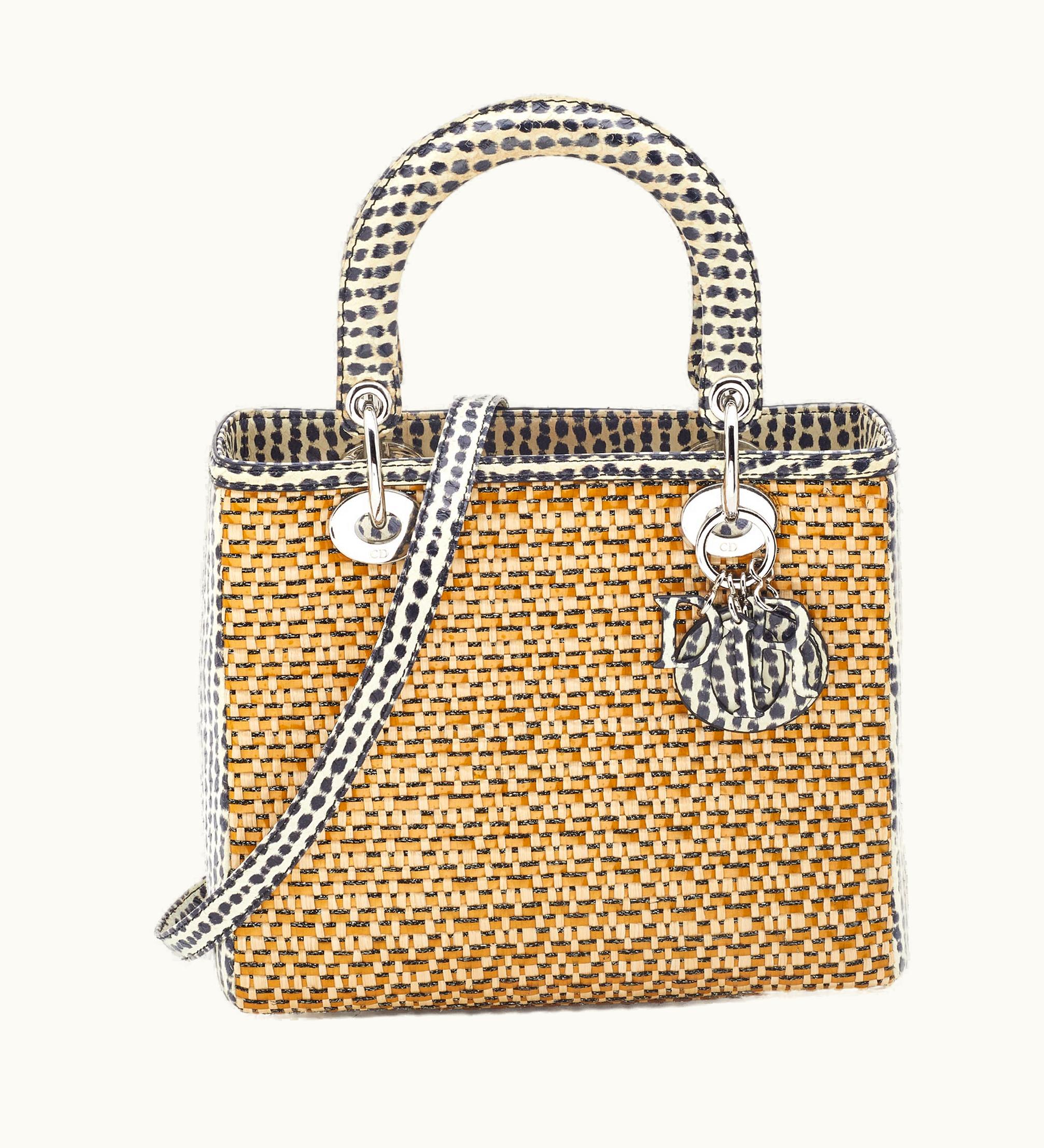 Dior Dior Beige/Monochrome Woven Straw And Watersnake Medium Lady