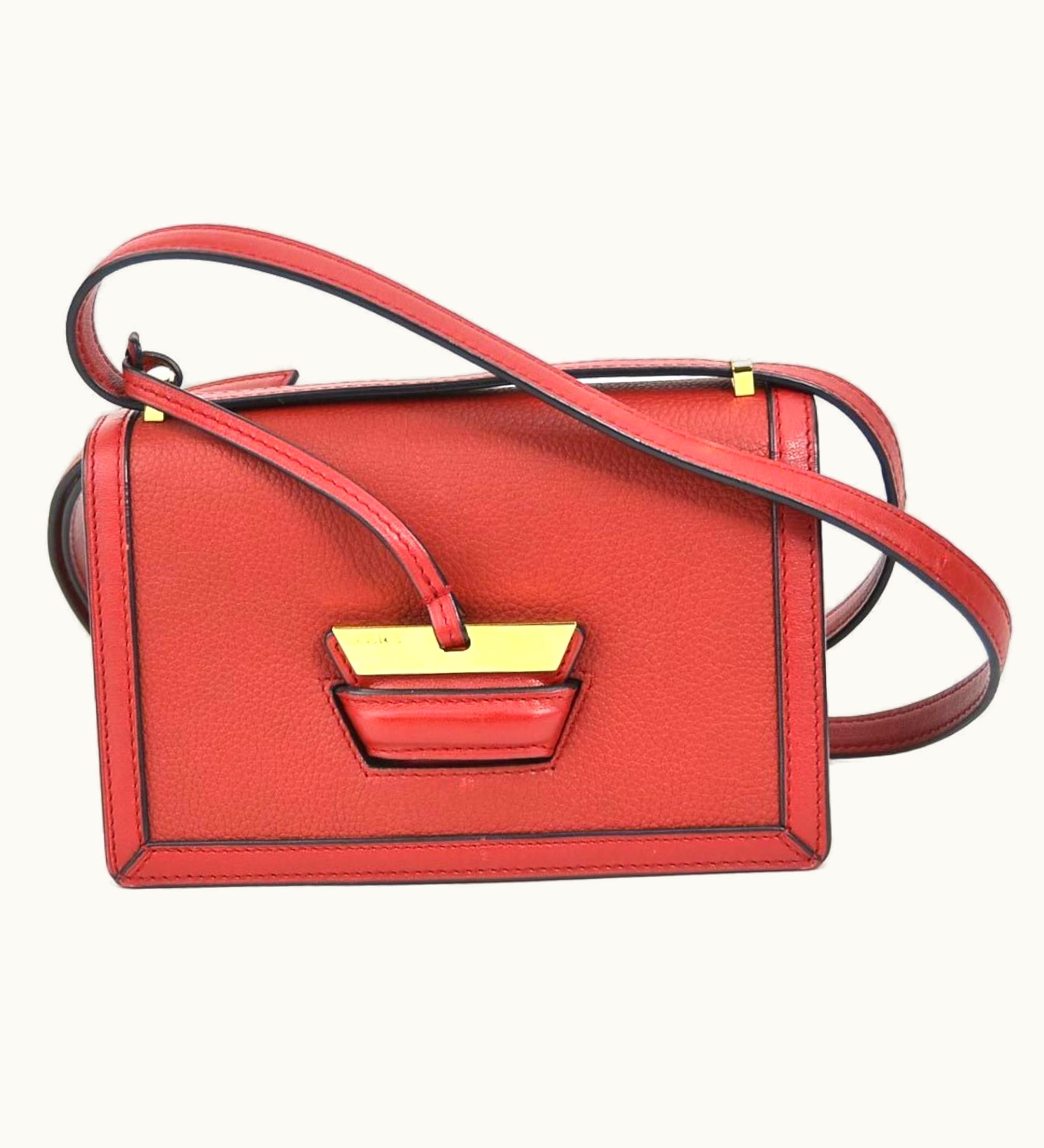 Loewe Loewe Crossbody Shoulder Bag Barcelona Leather Red Gold Women's