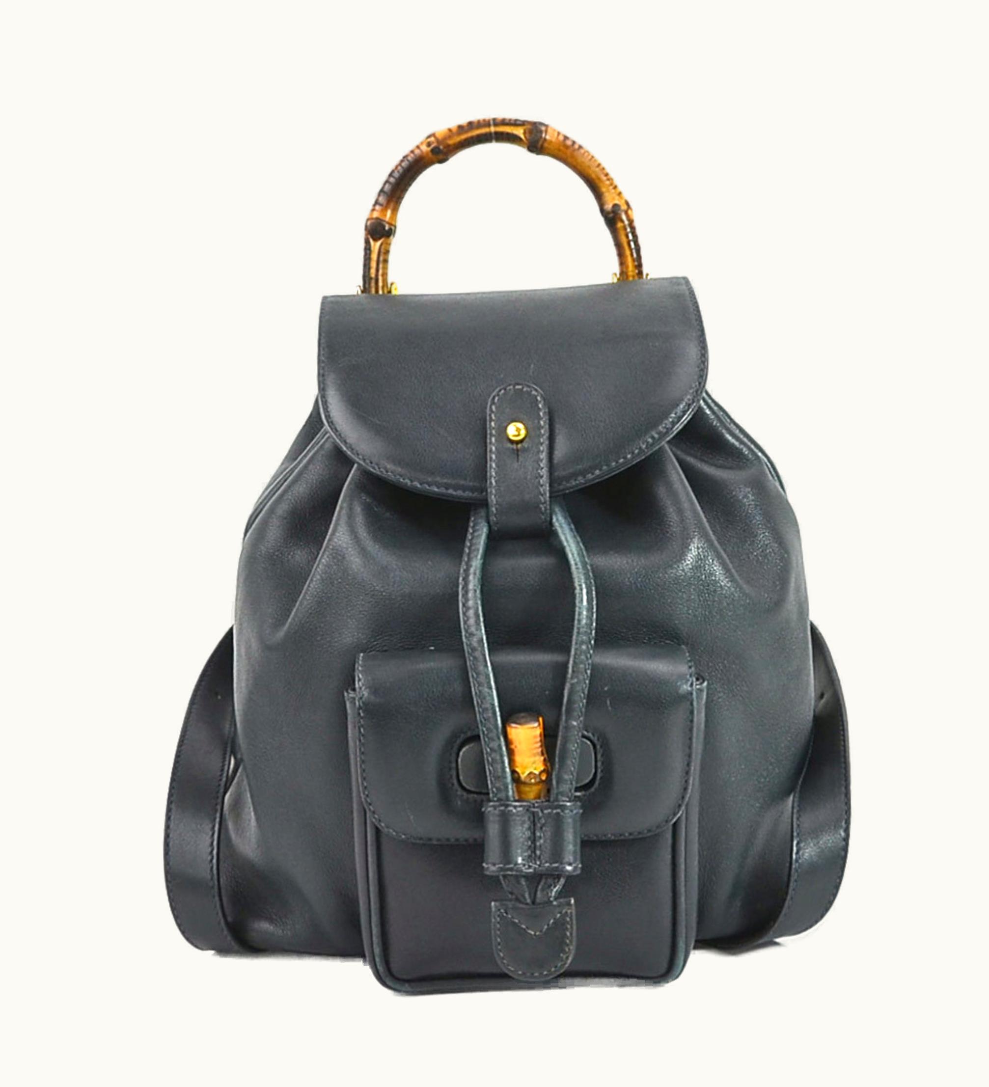 Gucci Gucci Rucksack Bamboo Leather Navy Gold Ladies E55760J