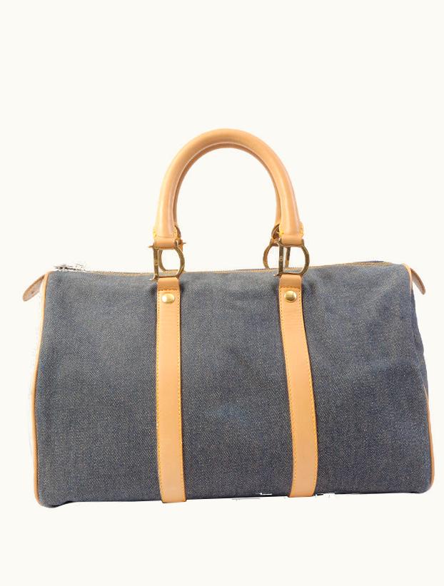 Dior Dior Denim Logo Plate Boston Bag Indigo/Beige