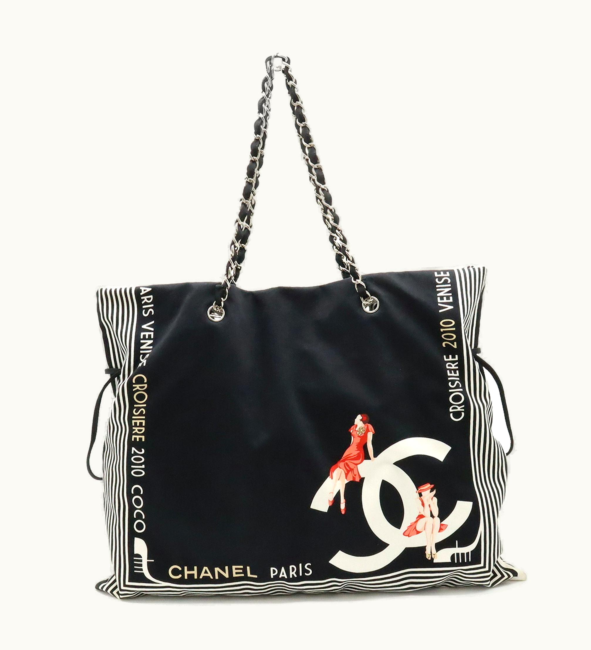 Chanel Chanel 2010 Cruise Line Coco Mark Tote Bag Shoulder Chain Canvas Black White 7970