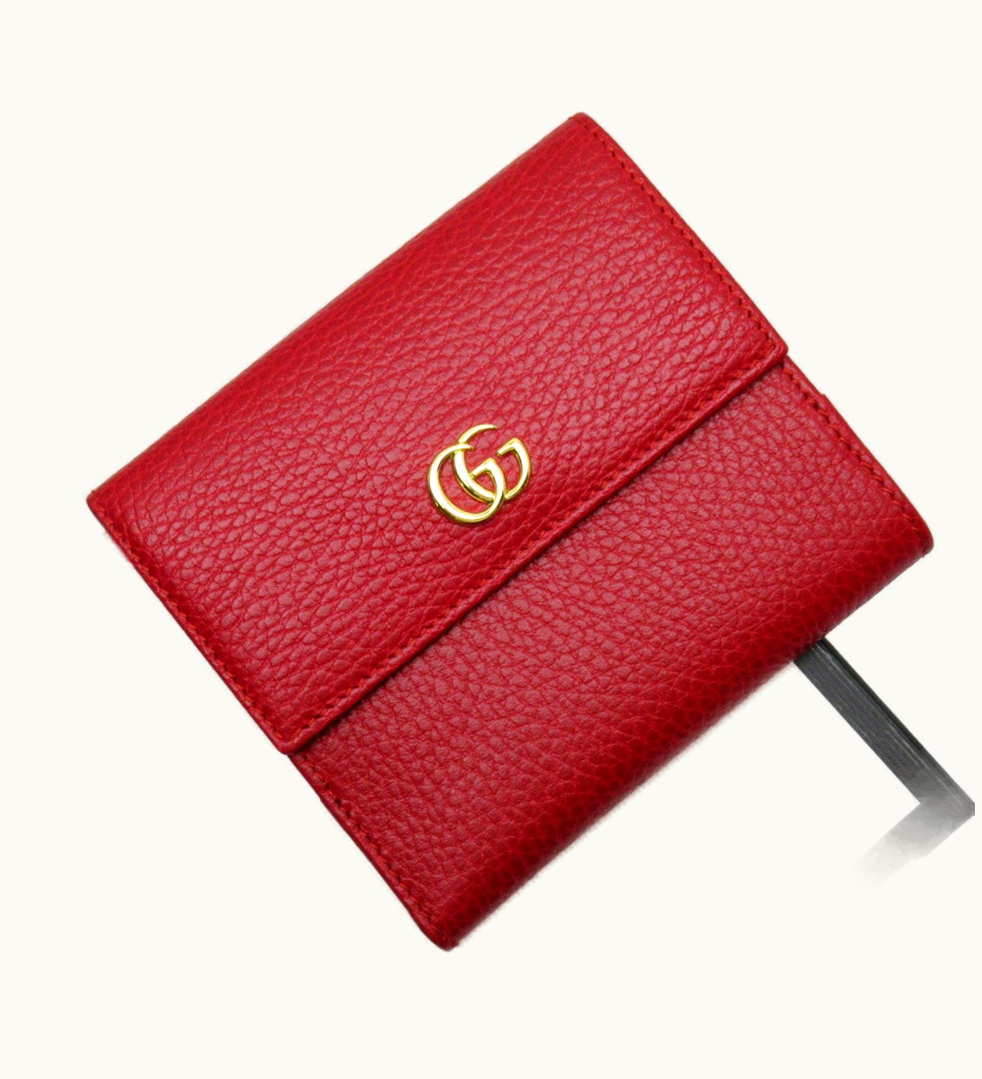 Gucci Gucci Bi-Fold Wallet Double G Red Gold Leather 456122