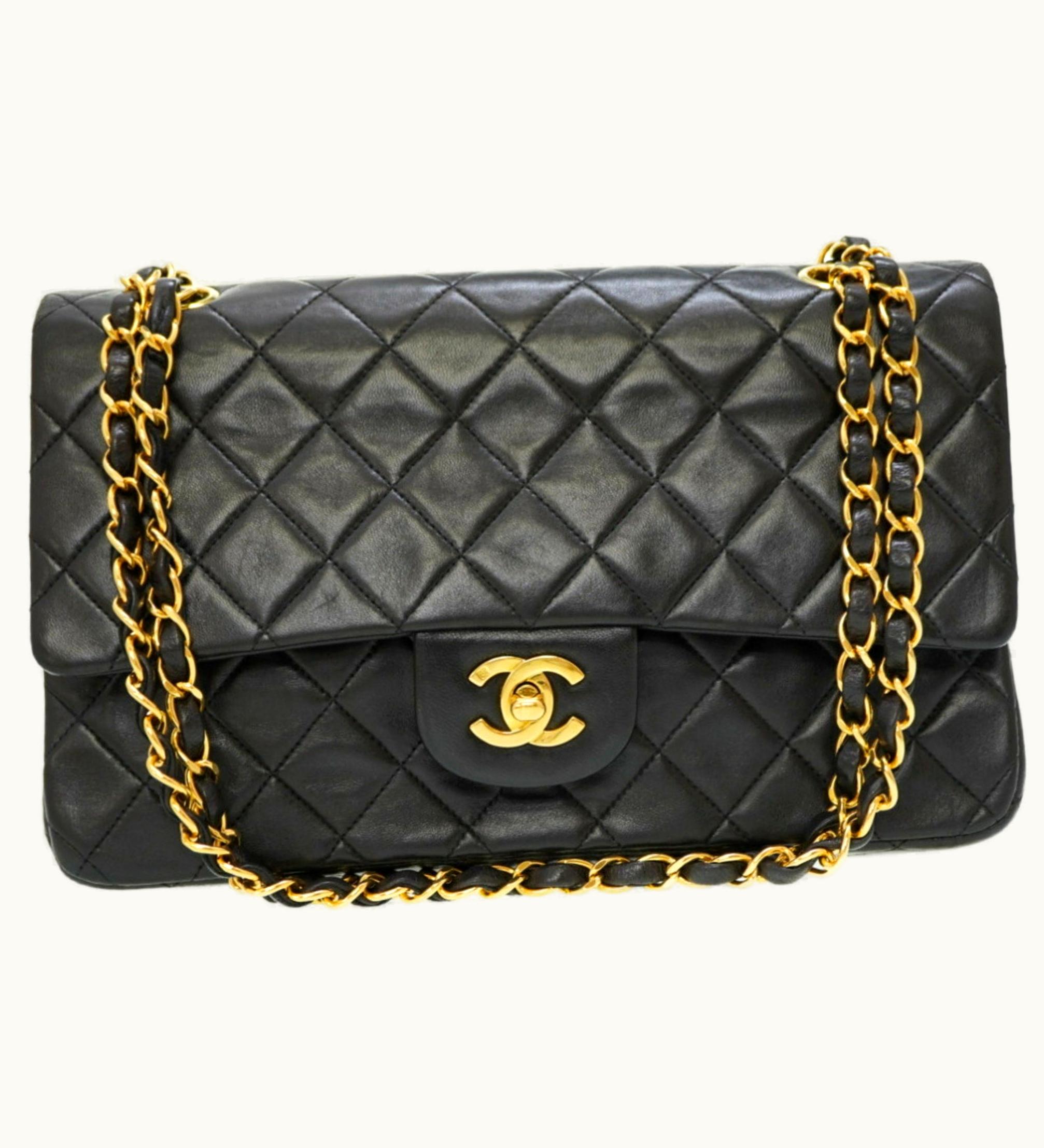 Chanel Chanel Matelasse 25 W Flap Chain Shoulder Bag Lambskin Leather Black