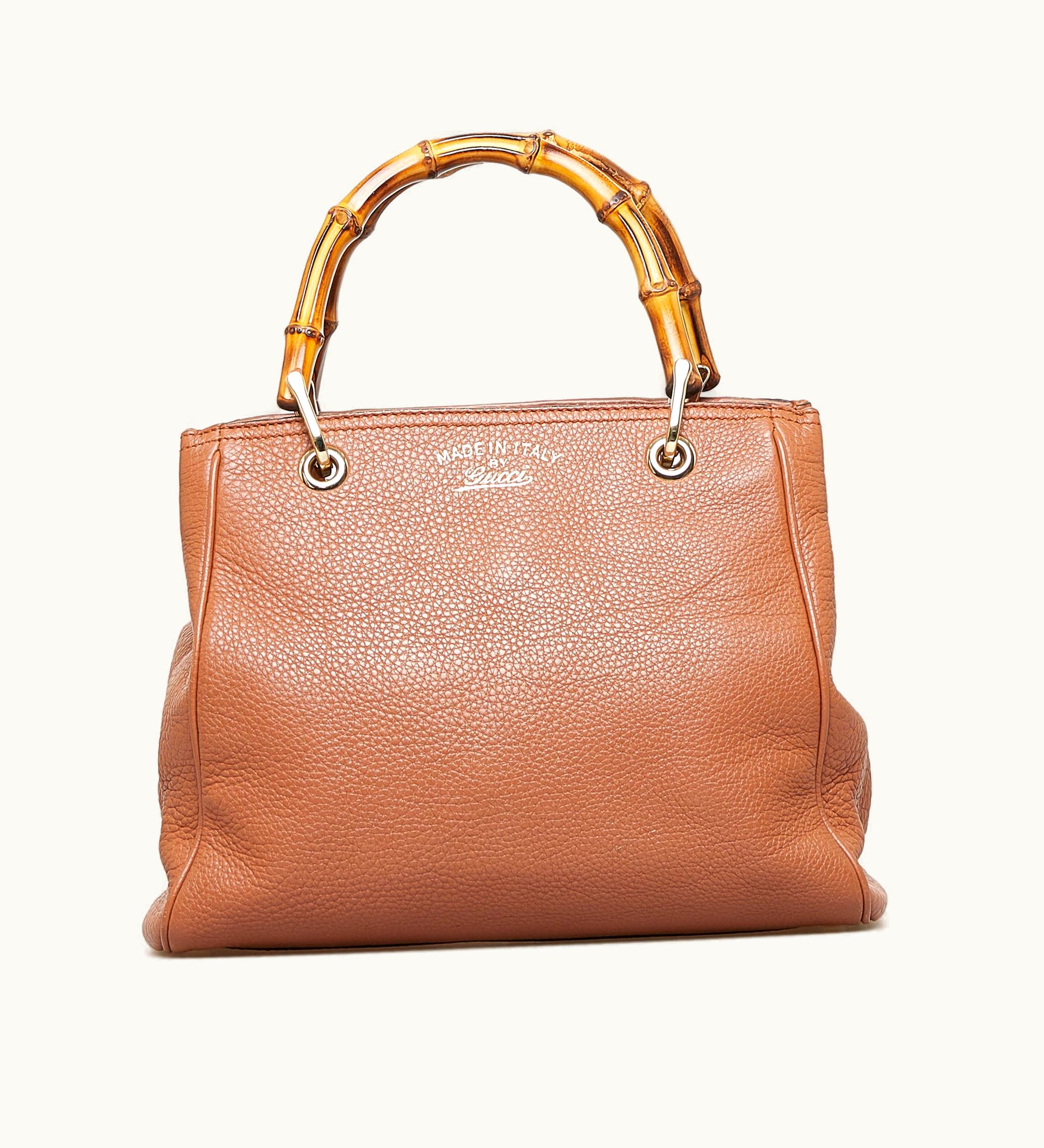 Gucci GUCCI Small Bamboo Shopper Satchel Leather Handbag Brown