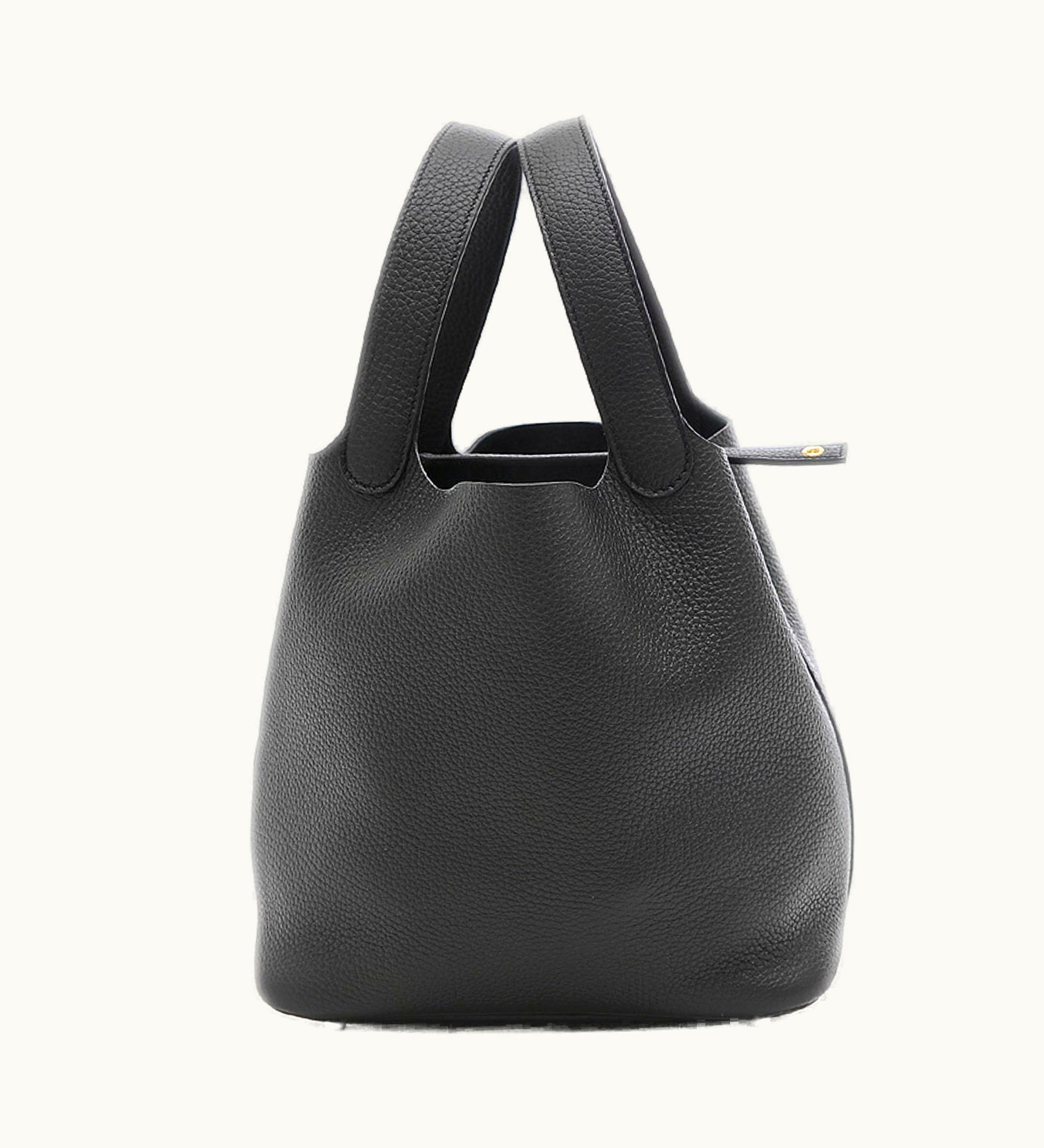 Hermès Hermès Picotin Lock MM 22 Taurillon Clemence Black U Engraved Handbag