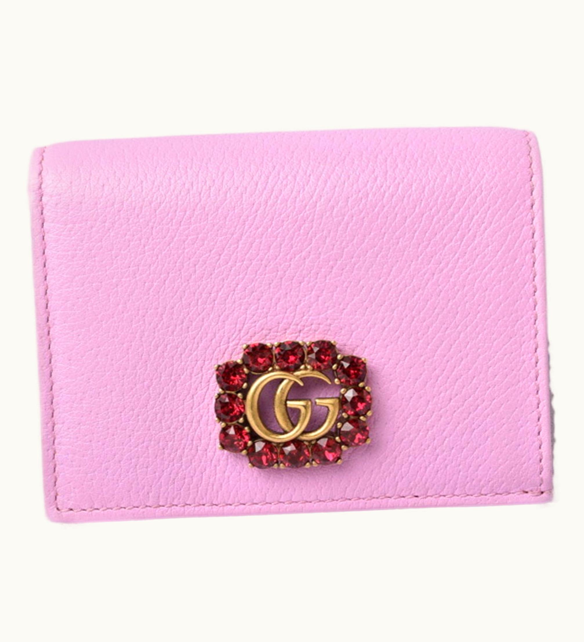 Gucci Gucci Mini Wallet / Coin Case Gucci Folding 499783 GG Marmont Rhinestone Rose Pink