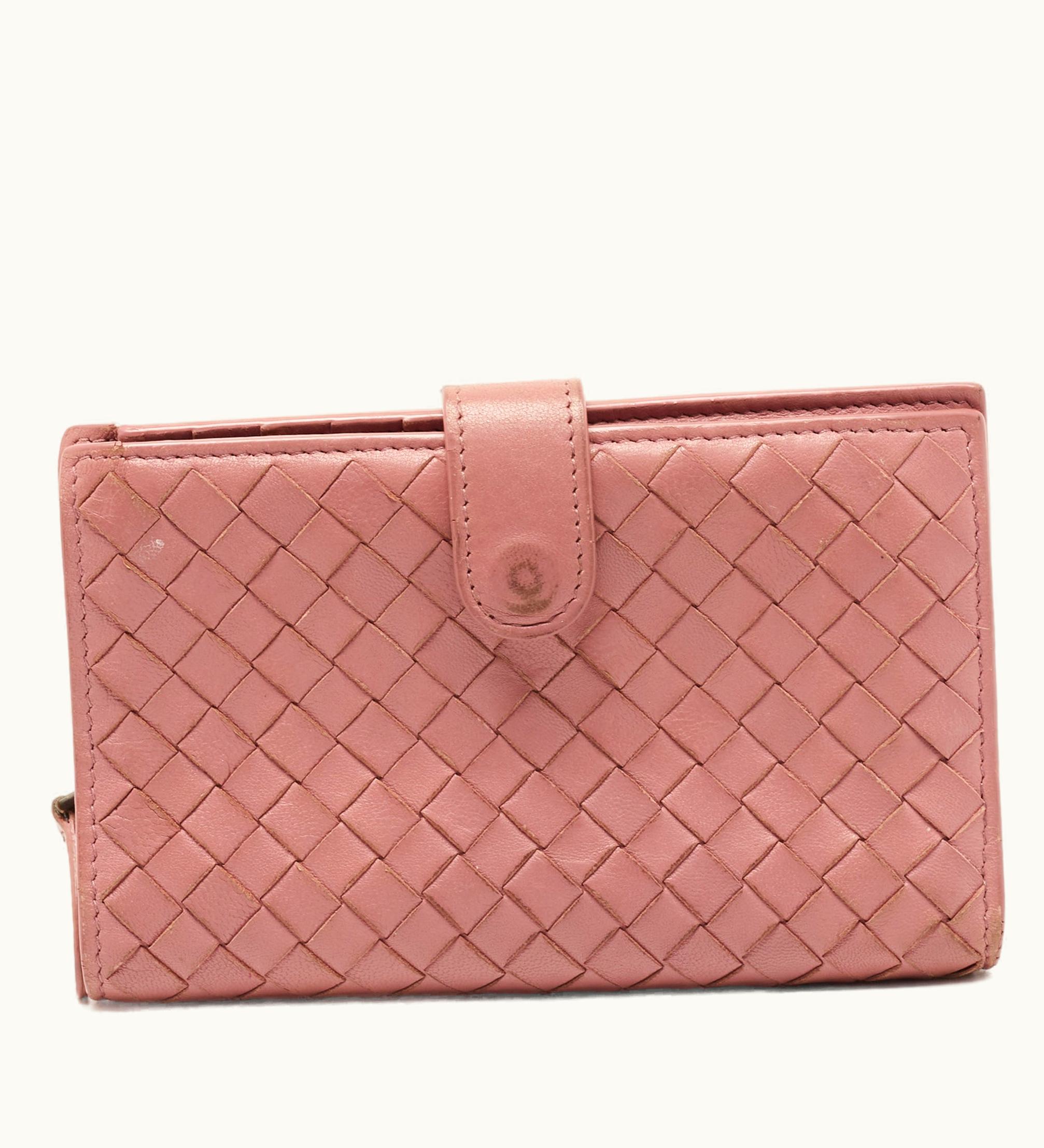 Bottega Veneta Bottega Veneta Pink Intrecciato Leather French Compact Wallet