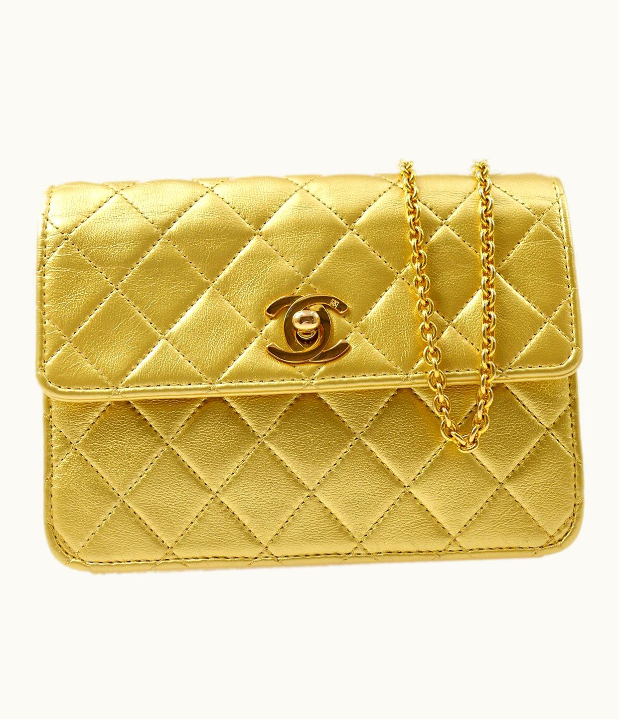 Chanel Chanel 1989-1991 Straight Flap Micro Gold Lambskin Ao28630