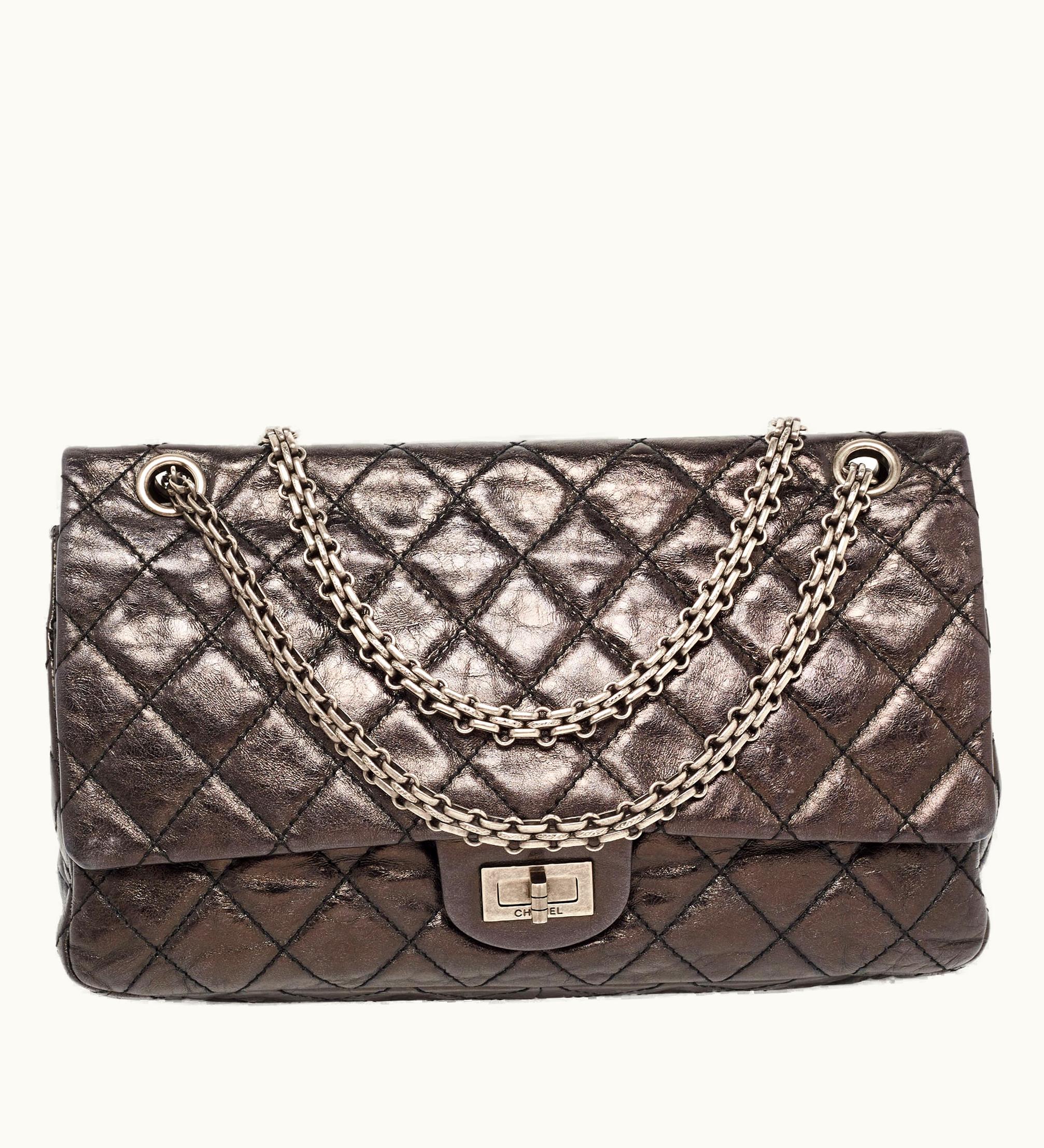 Chanel Chanel Metallic Grey/Black Quilted Leather 226 Reissue 2.55 Flap Bag
