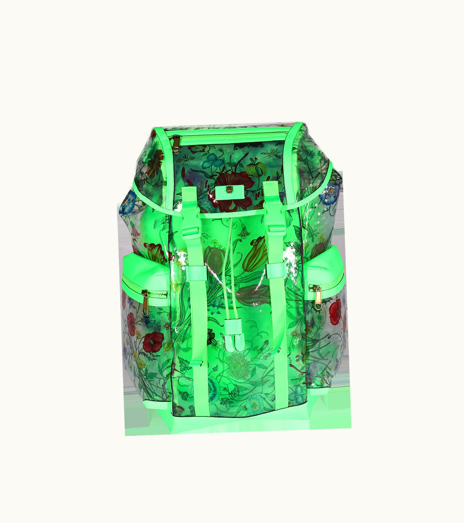 Gucci Gucci Neon Green Leather & Flora Pvc Backpack