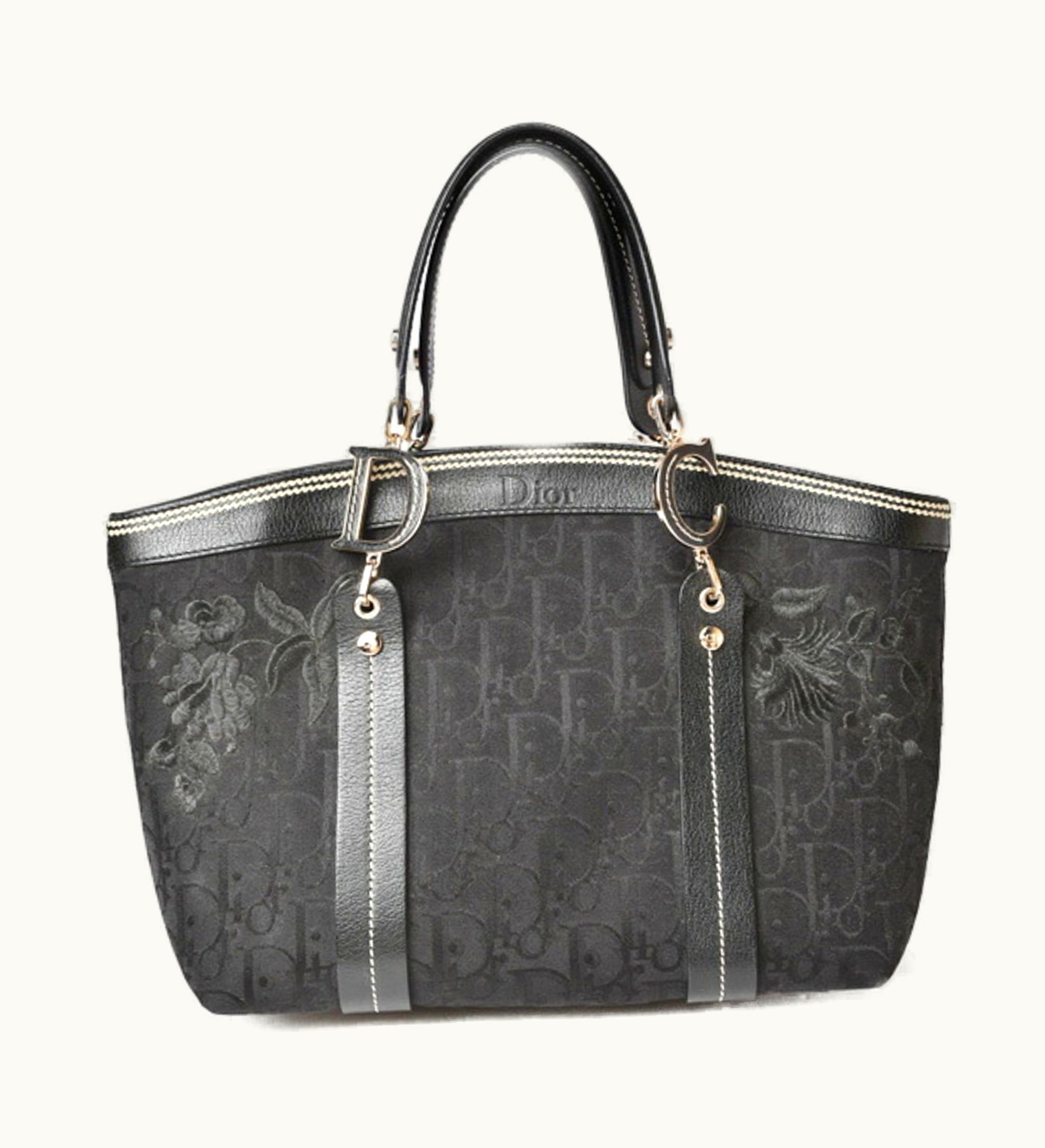 Dior Dior Christian Dior Tote Bag Embroidered Trotter Flower Embroidery Black