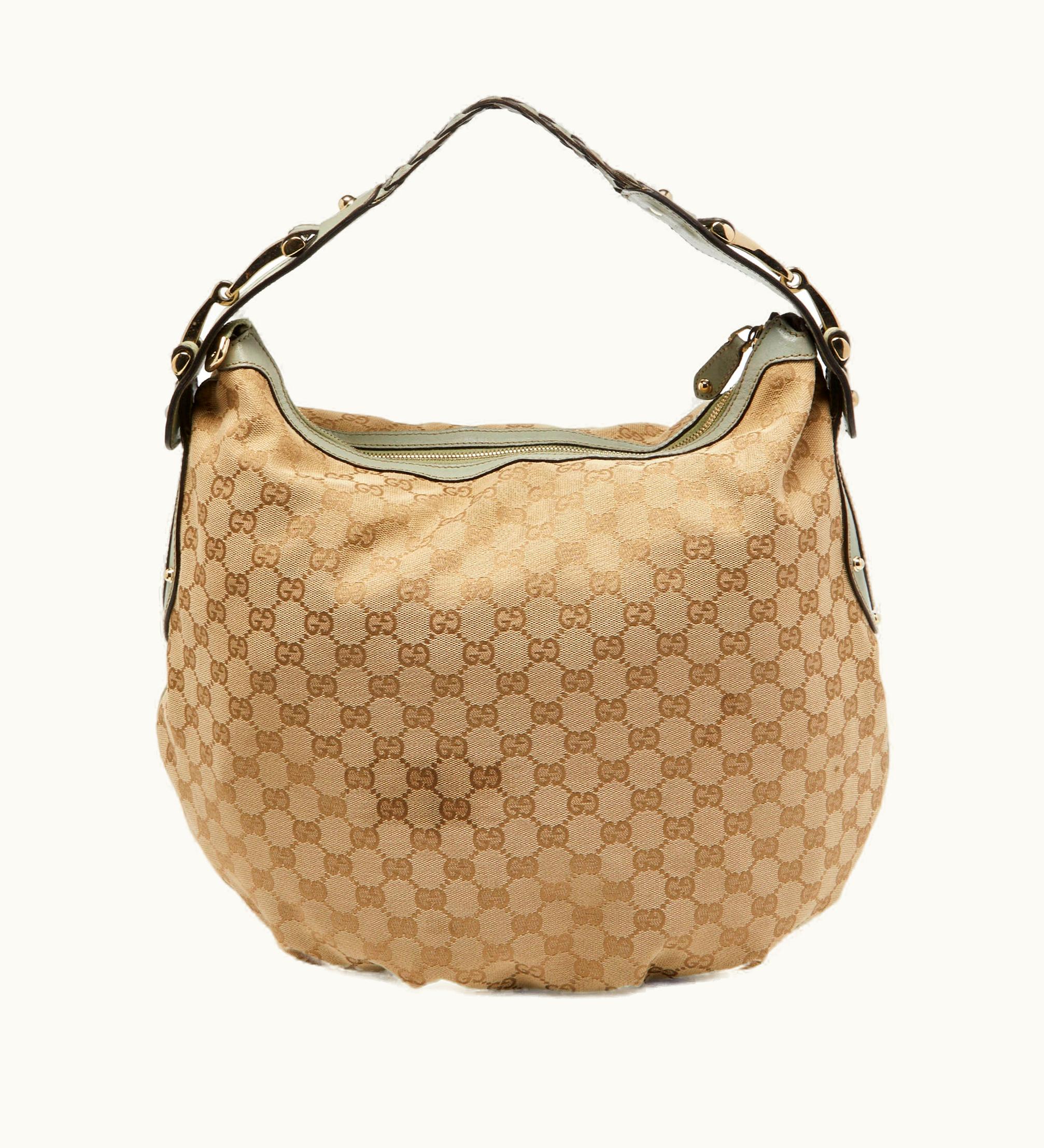 Gucci Gucci Beige/Light Green GG Canvas And Leather Medium Pelham Hobo