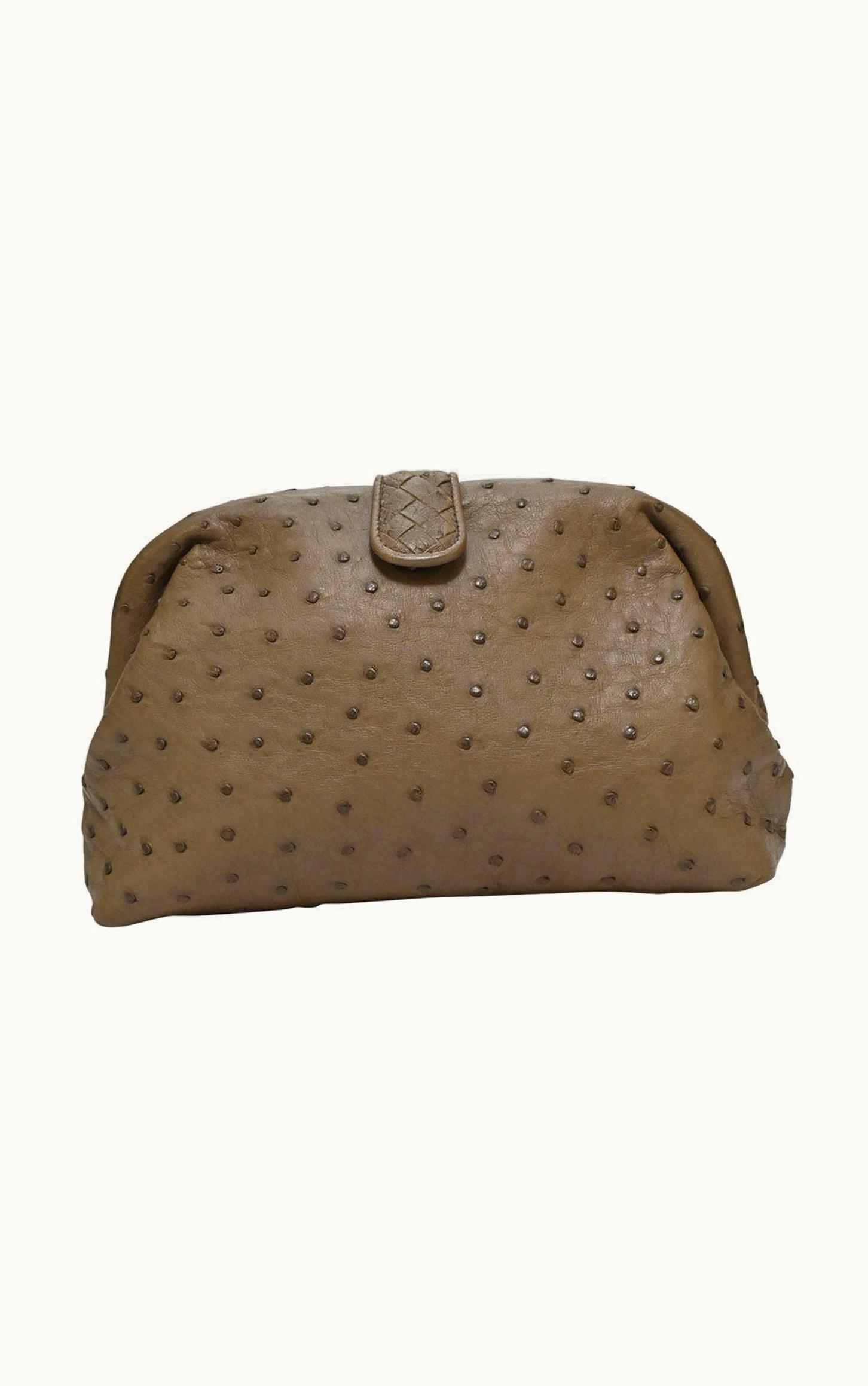 Bottega Veneta Bottega Veneta Brown Ostrich Leather Lauren 1980 Clutch