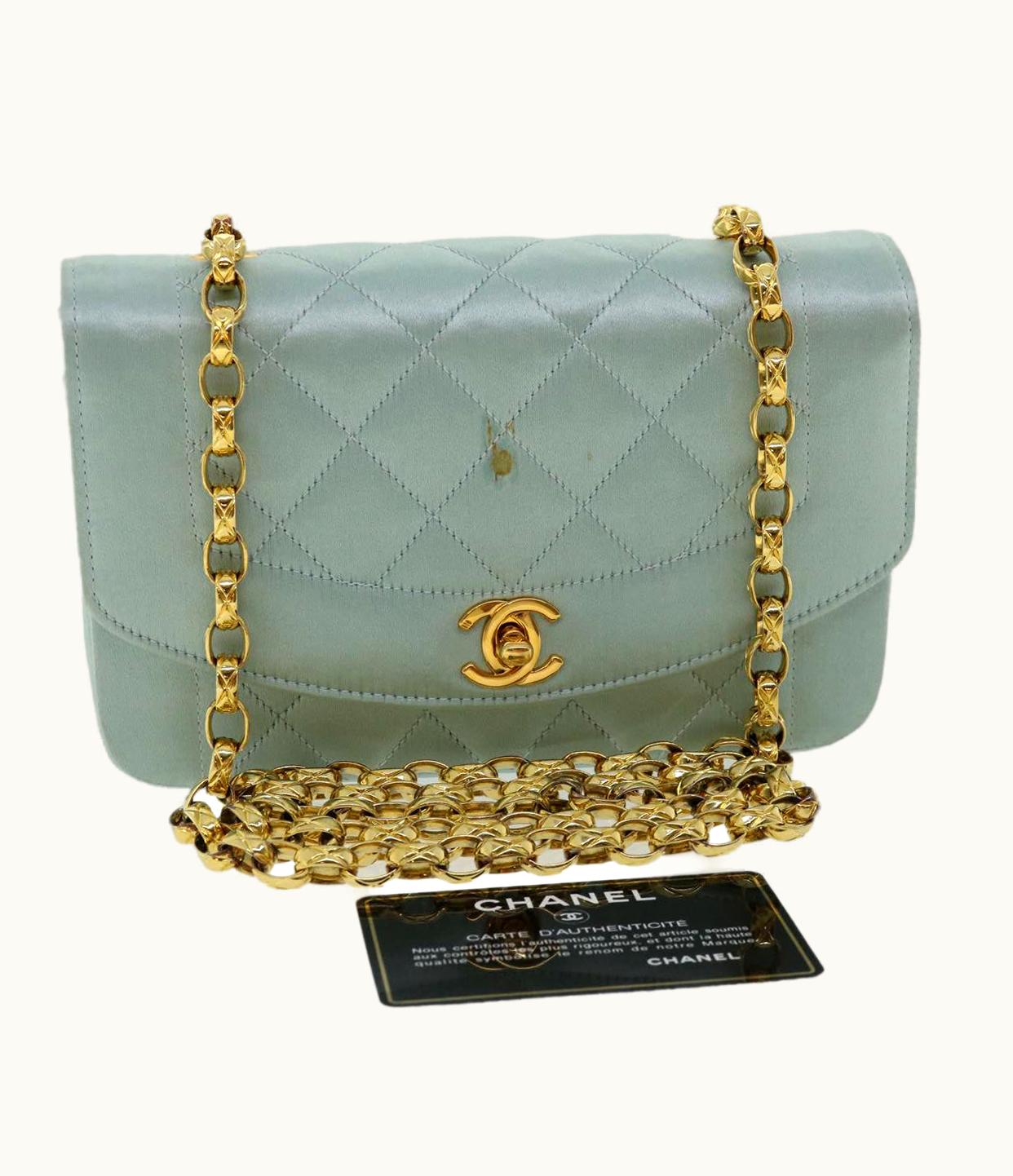 Chanel Chanel Diana Matelasse Shoulder Bag Satin Light Blue CC