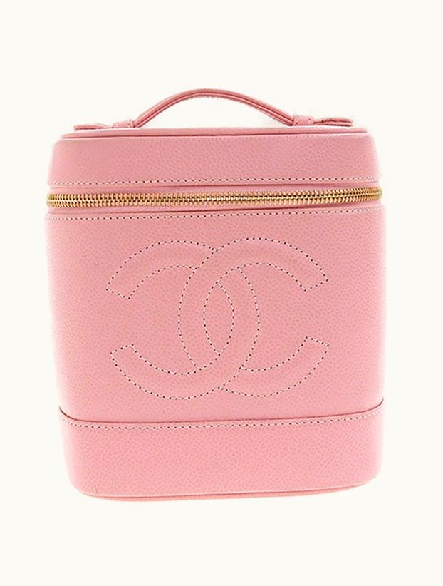 Chanel Chanel Around 2004 Made Caviar Skin CC Mark Stitch Vanity Soft Pink