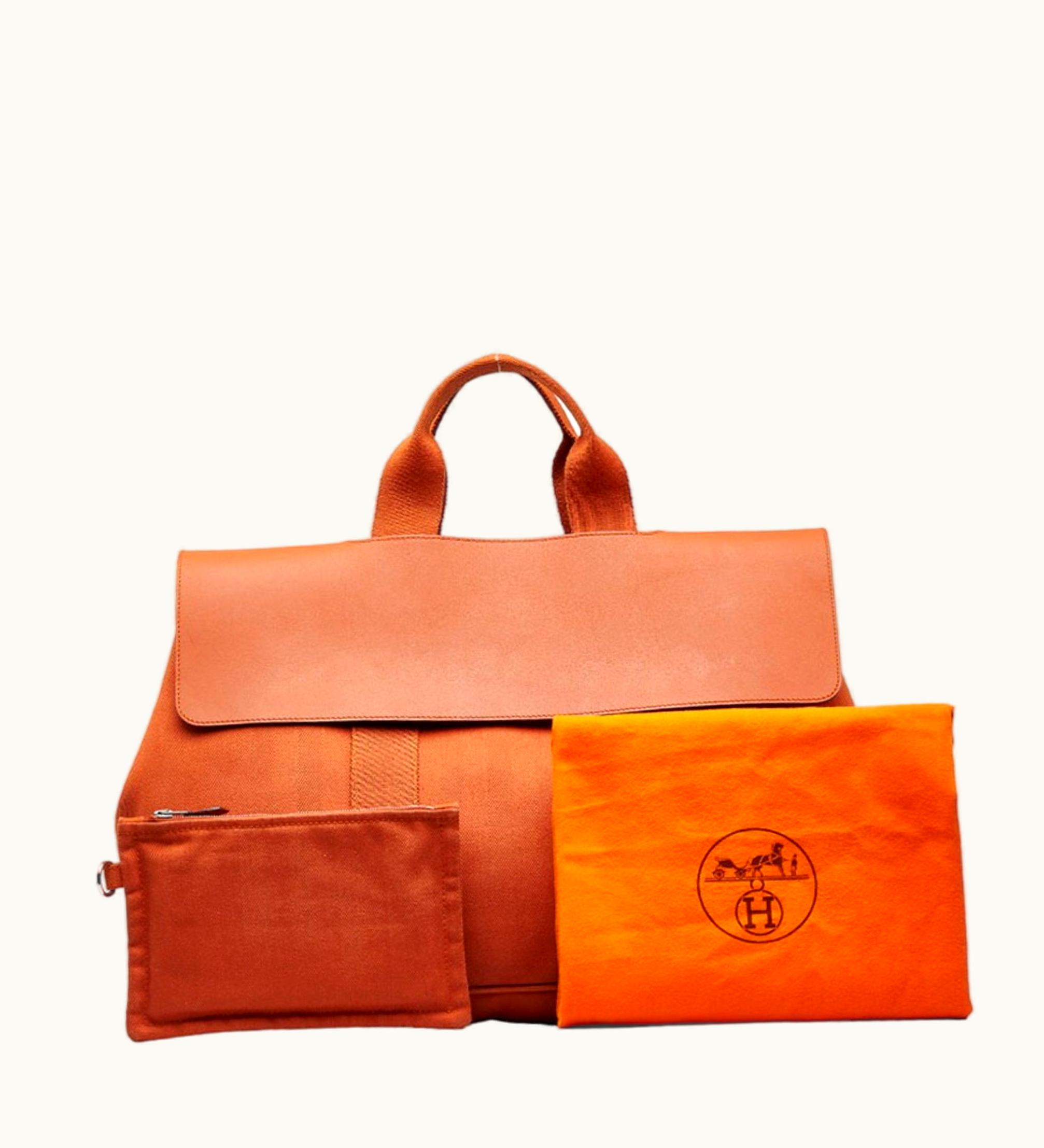 Hermès Hermès Valparaiso MM Handbag 200219M Orange Canvas Leather Women's