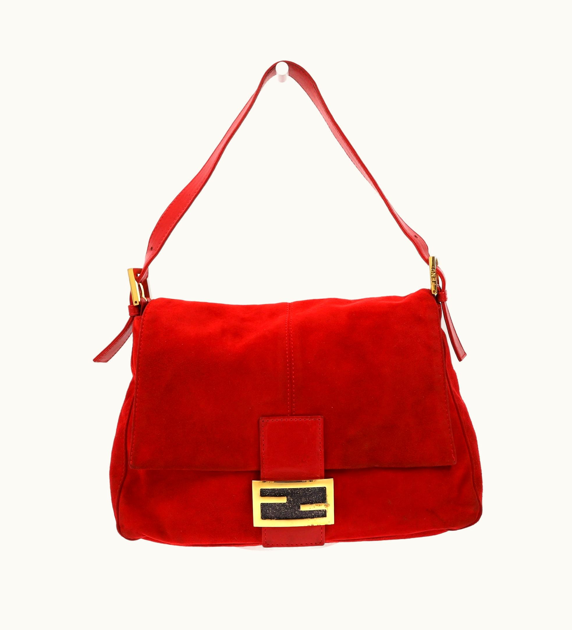 Fendi Fendi Mamma Baguette Shoulder Bag In Red Suede