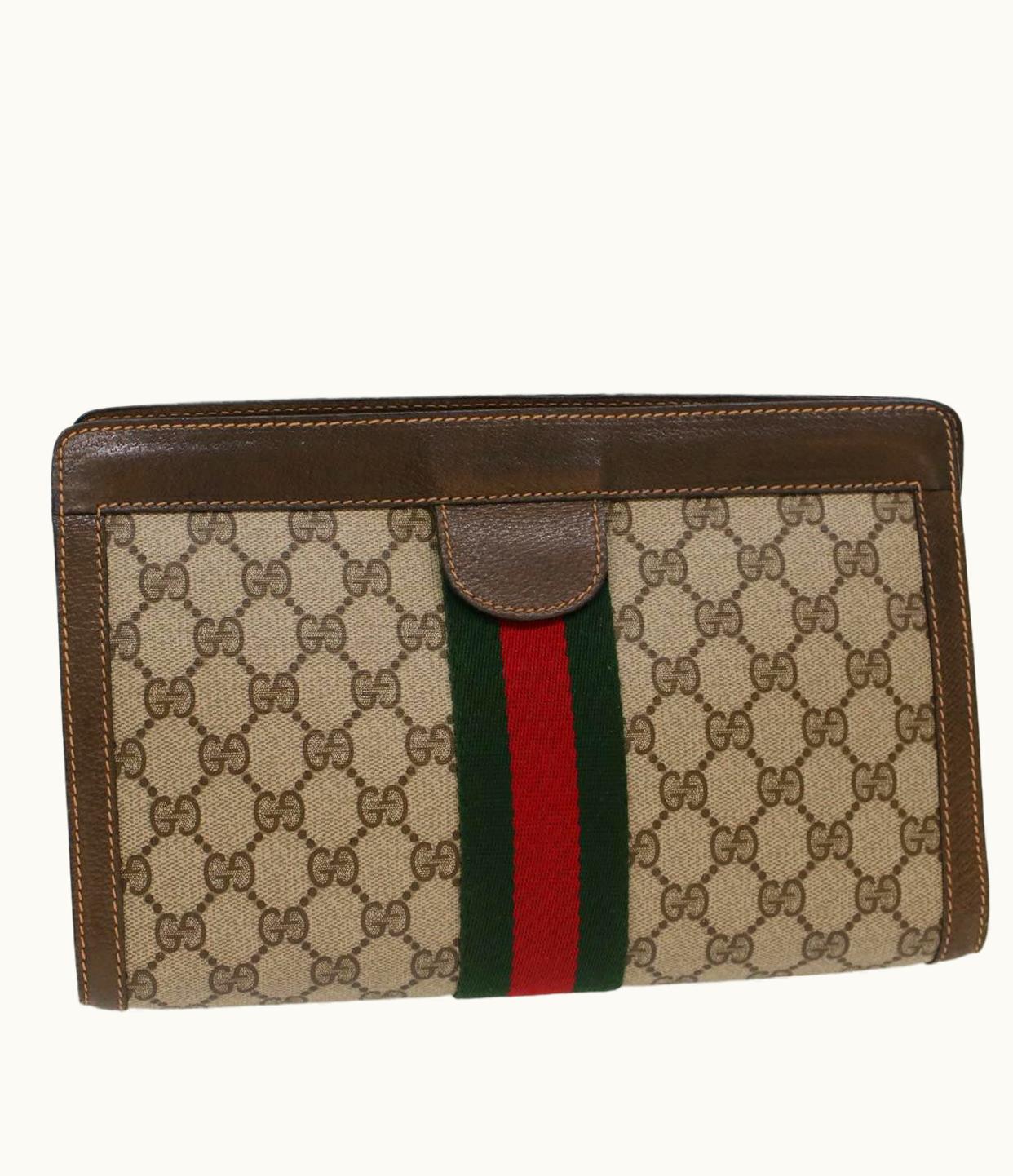 Gucci Gucci GG Canvas Web Sherry Line Clutch Bag Beige Red Green 89.01.002