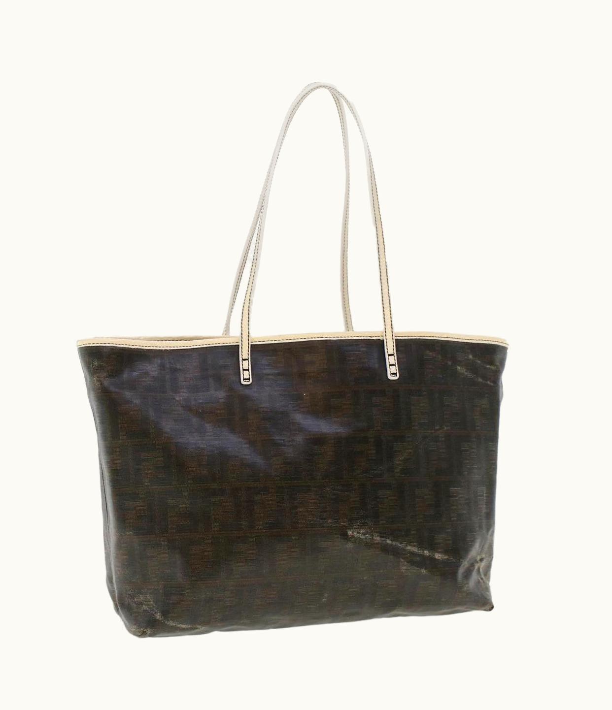 Fendi Fendi Zucca Canvas Tote Bag Coated Canvas Dark Brown